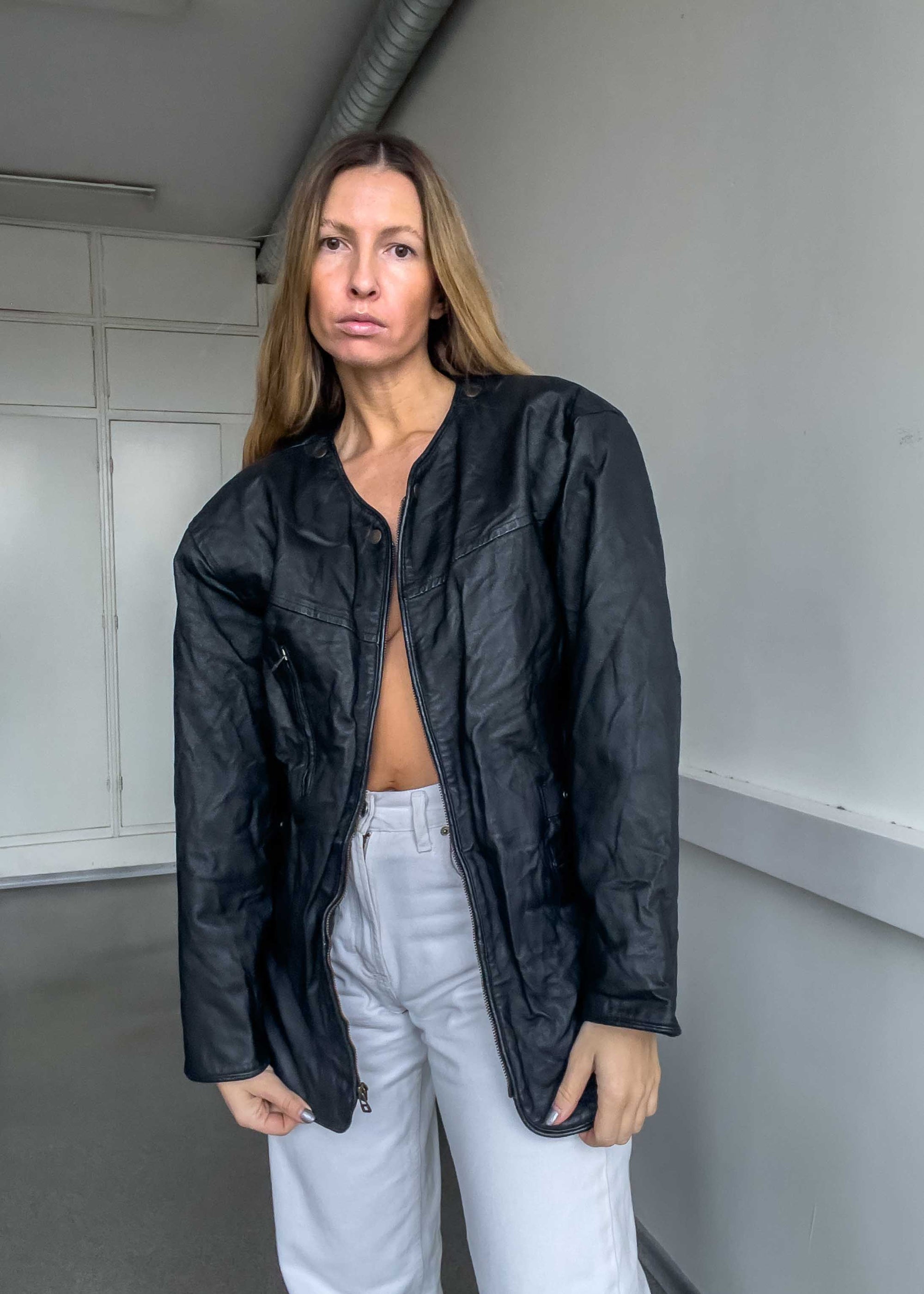 Vintage Black Oversized Leather Jacket