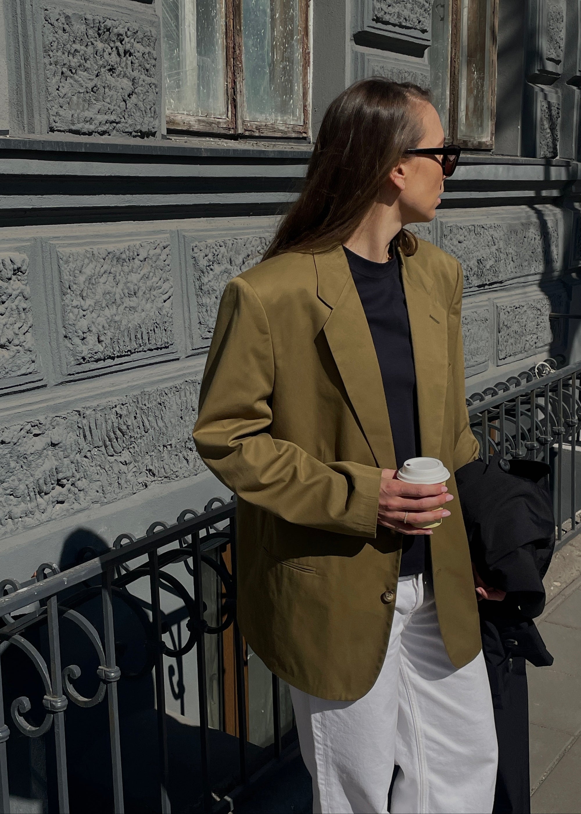 Vintage Khaki Green Oversized Light Weight Blazer