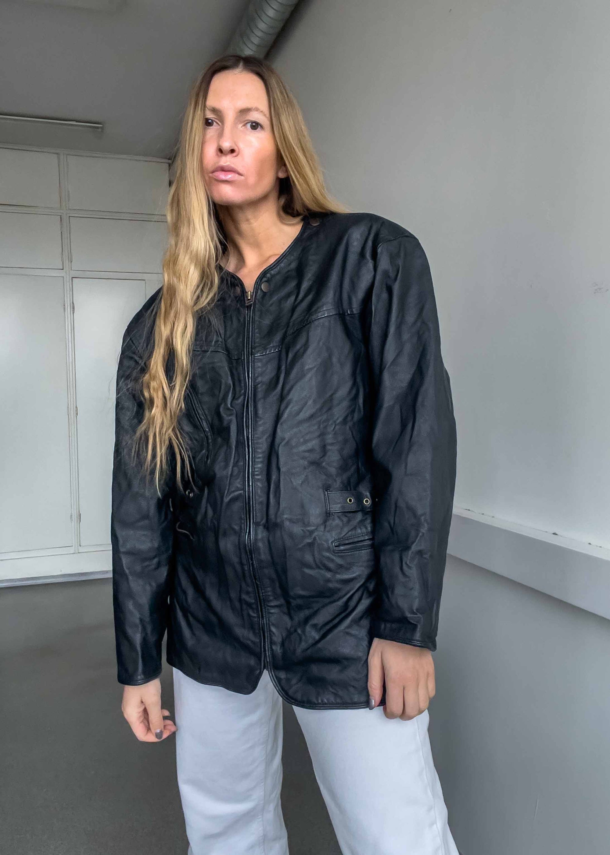 Vintage Black Oversized Leather Jacket