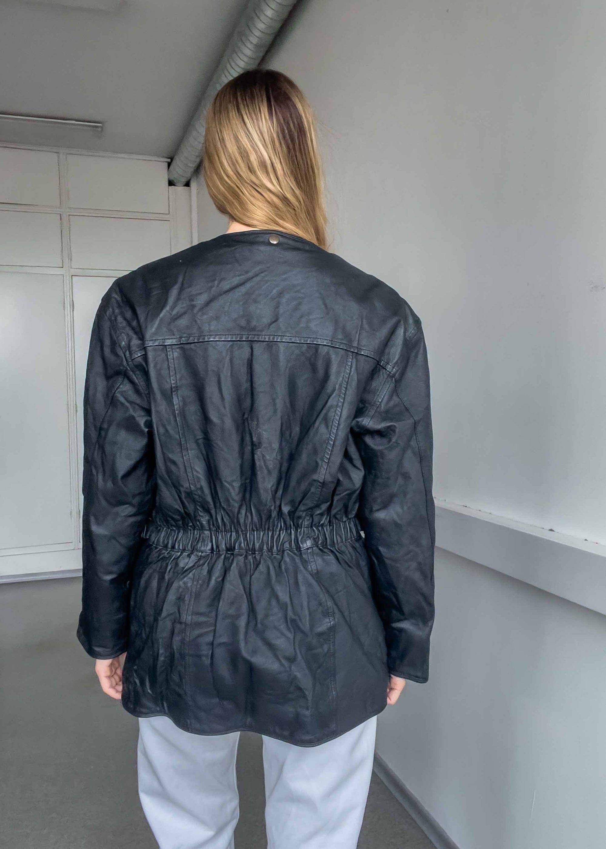 Vintage Black Oversized Leather Jacket
