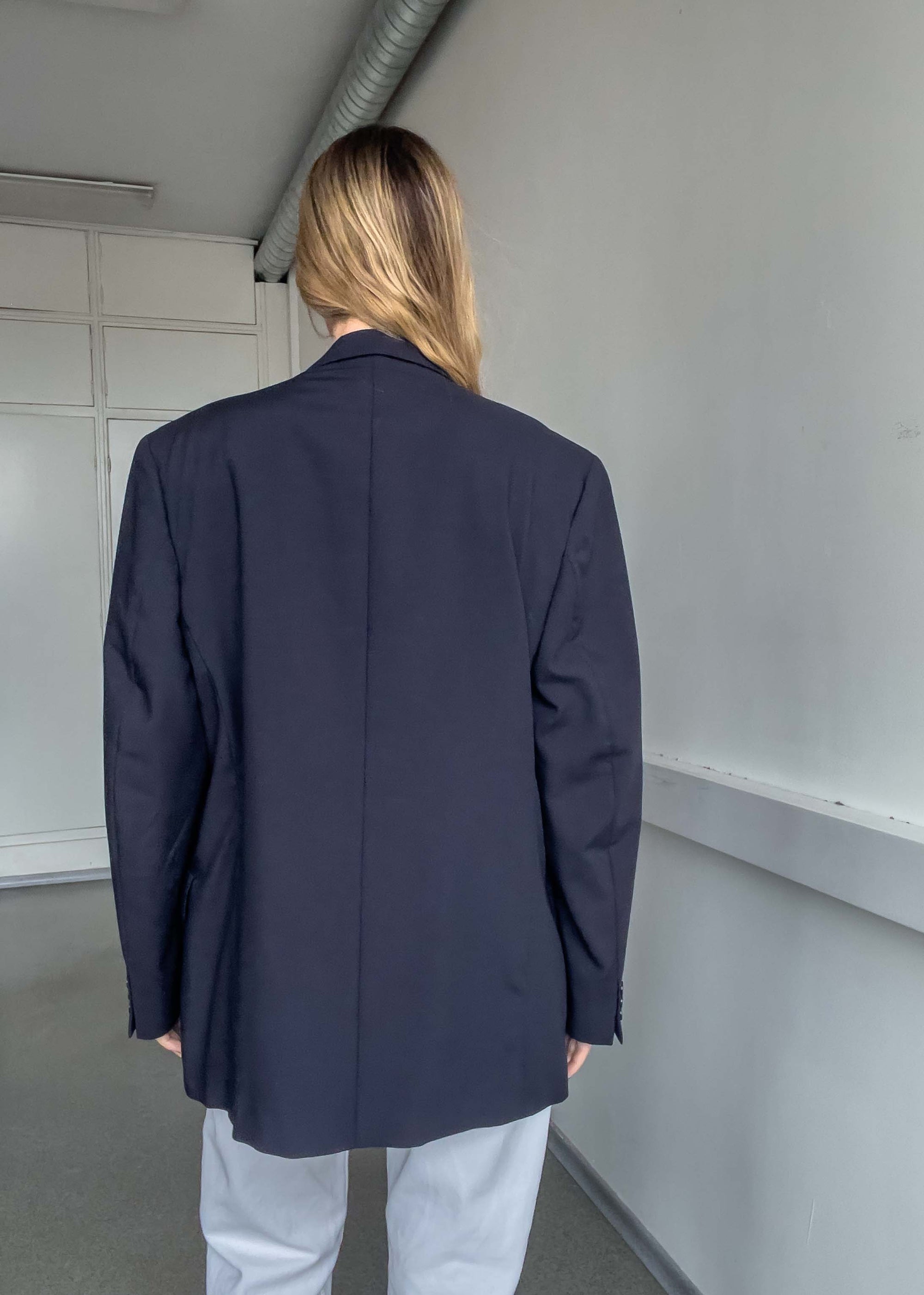 Vintage Navy Blue Oversized Double Breasted Blazer
