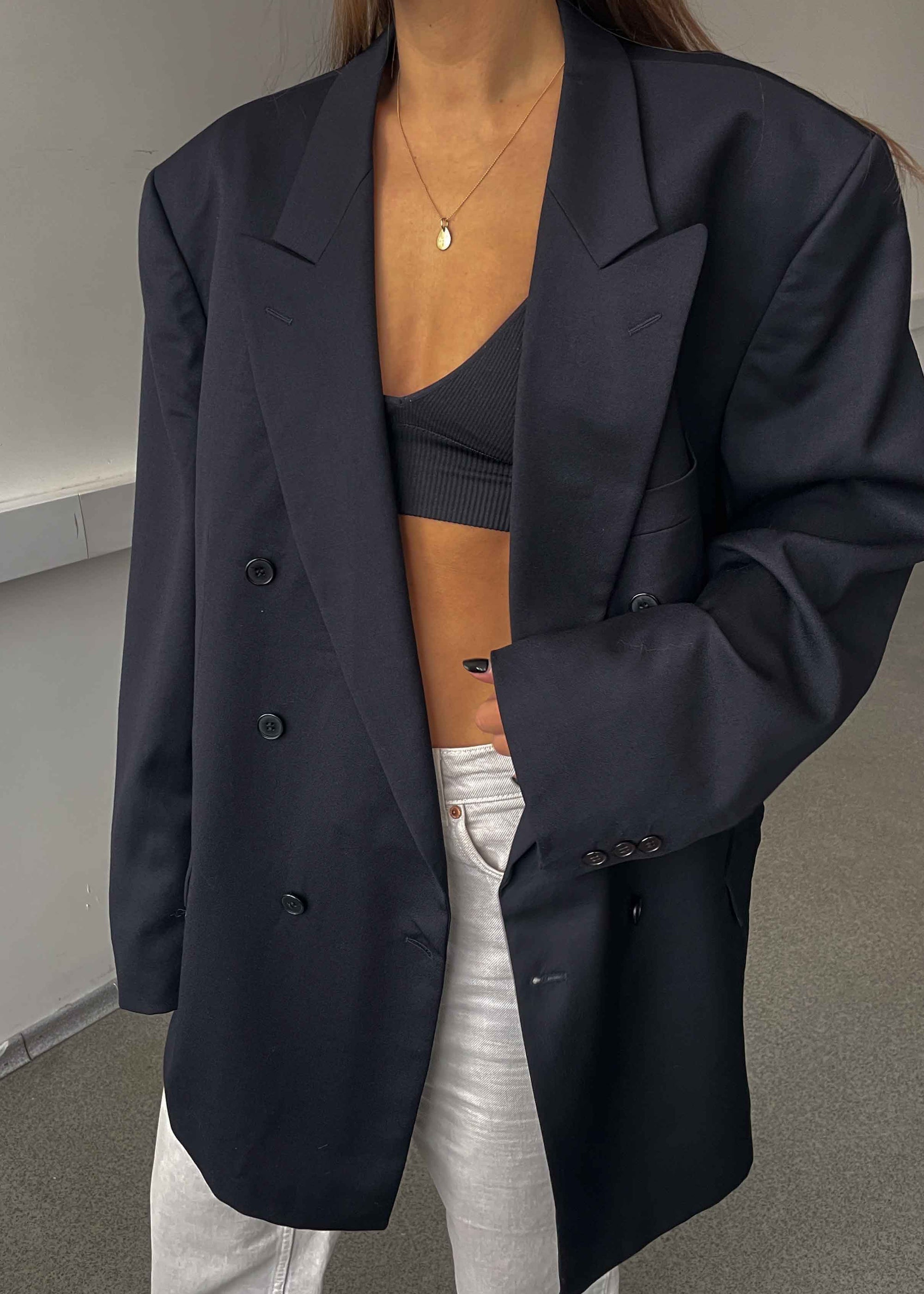 Vintage Navy Blue Oversized Double Breasted Blazer