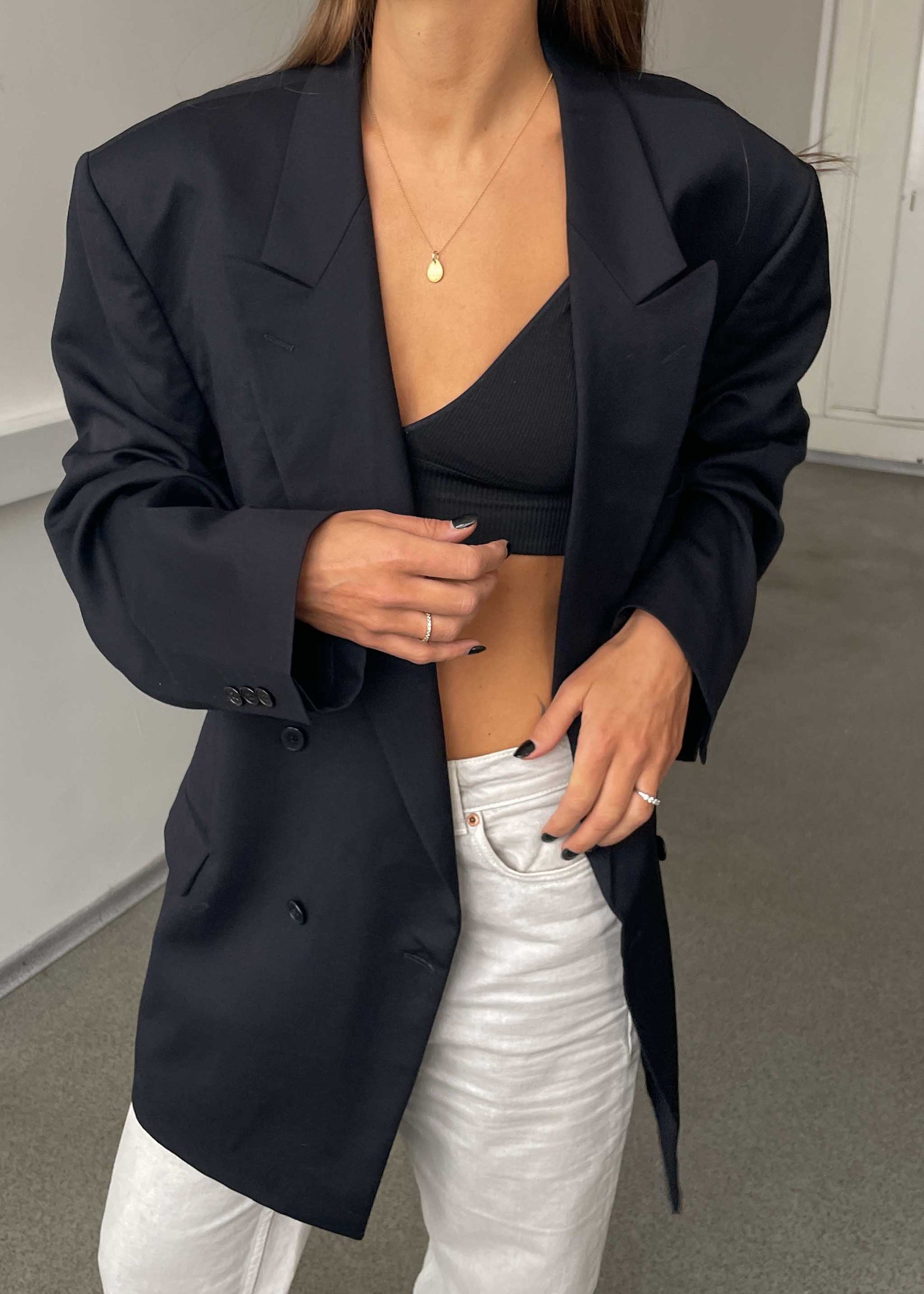 Vintage Navy Blue Oversized Double Breasted Blazer