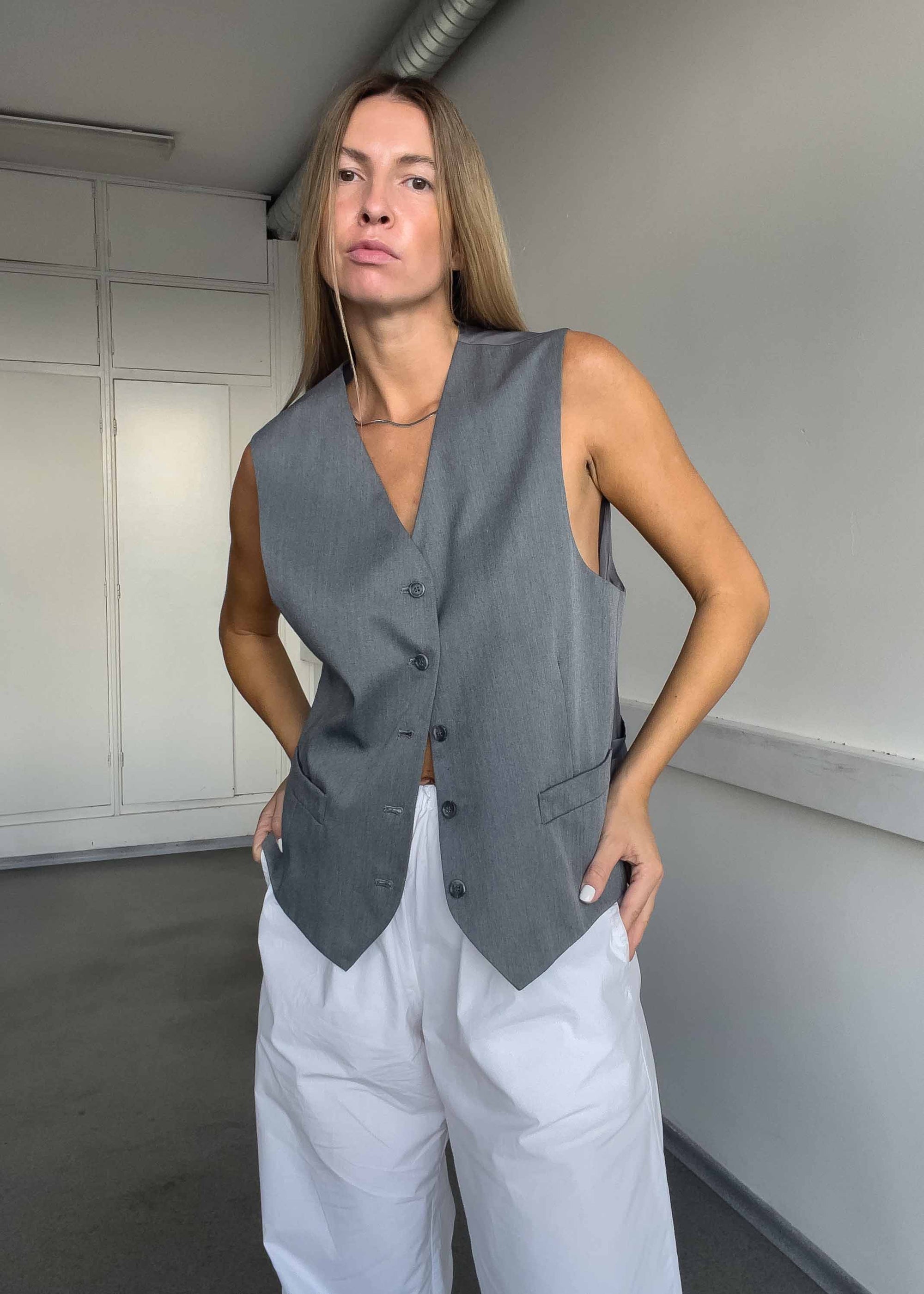 Vintage Grey Oversized Classy Vest