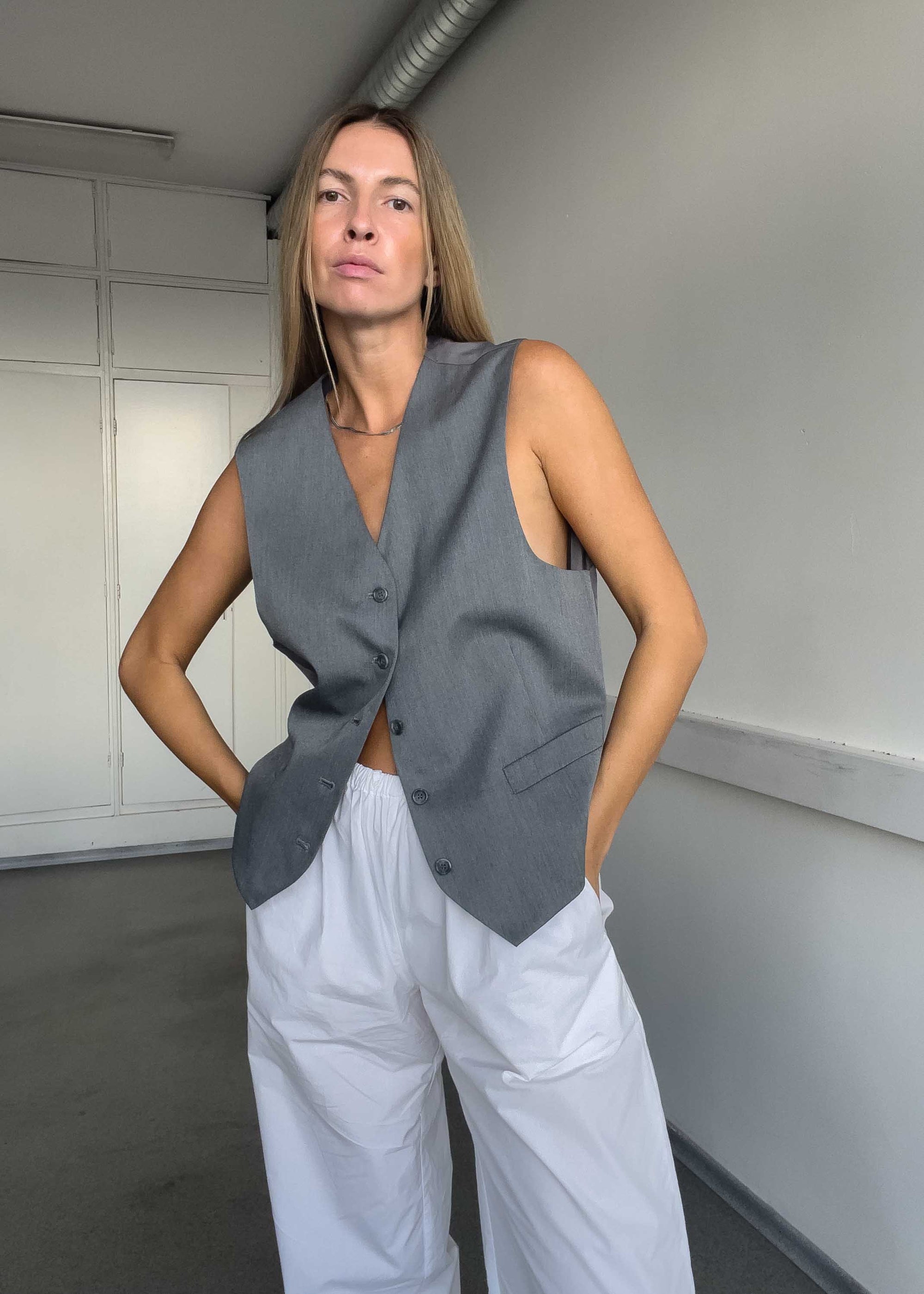 Vintage Grey Oversized Classy Vest