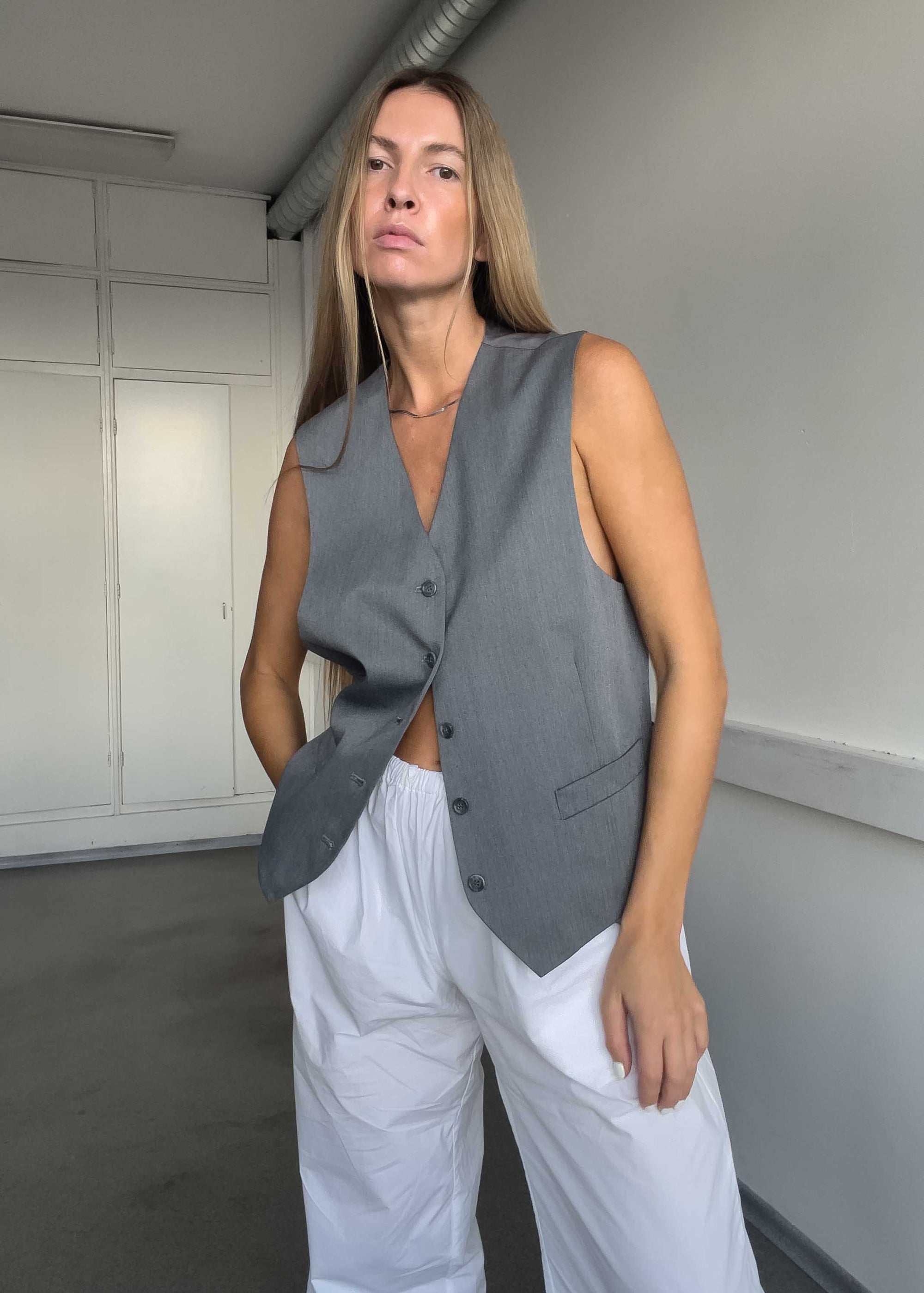 Vintage Grey Oversized Classy Vest