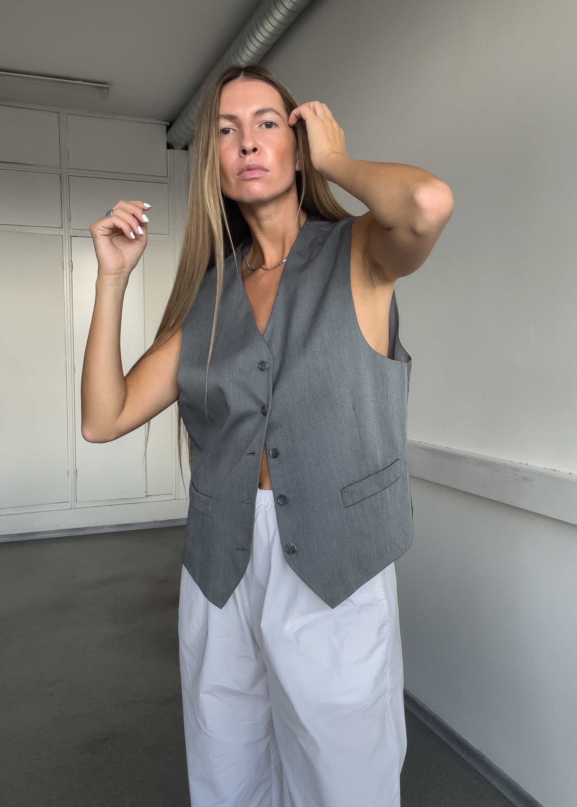 Vintage Grey Oversized Classy Vest