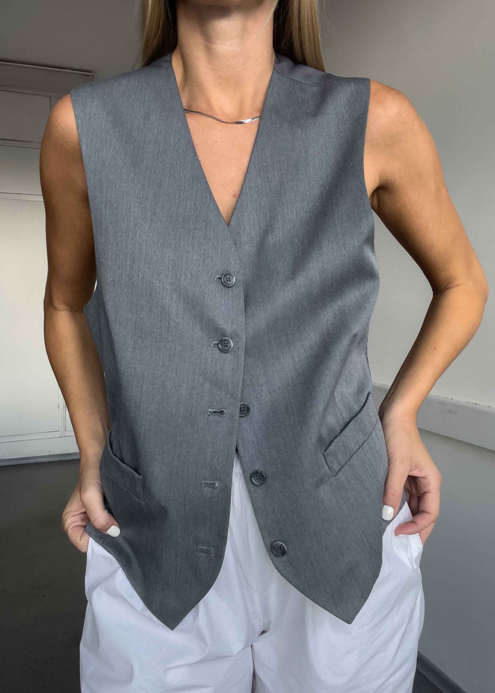 Vintage Grey Oversized Classy Vest