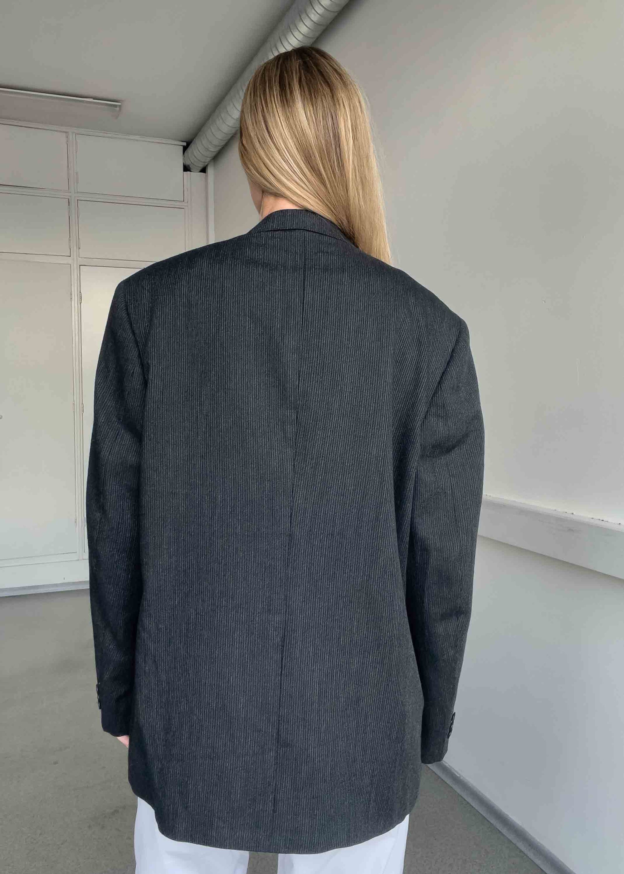 Vintage Grey Stripy Oversized Blazer