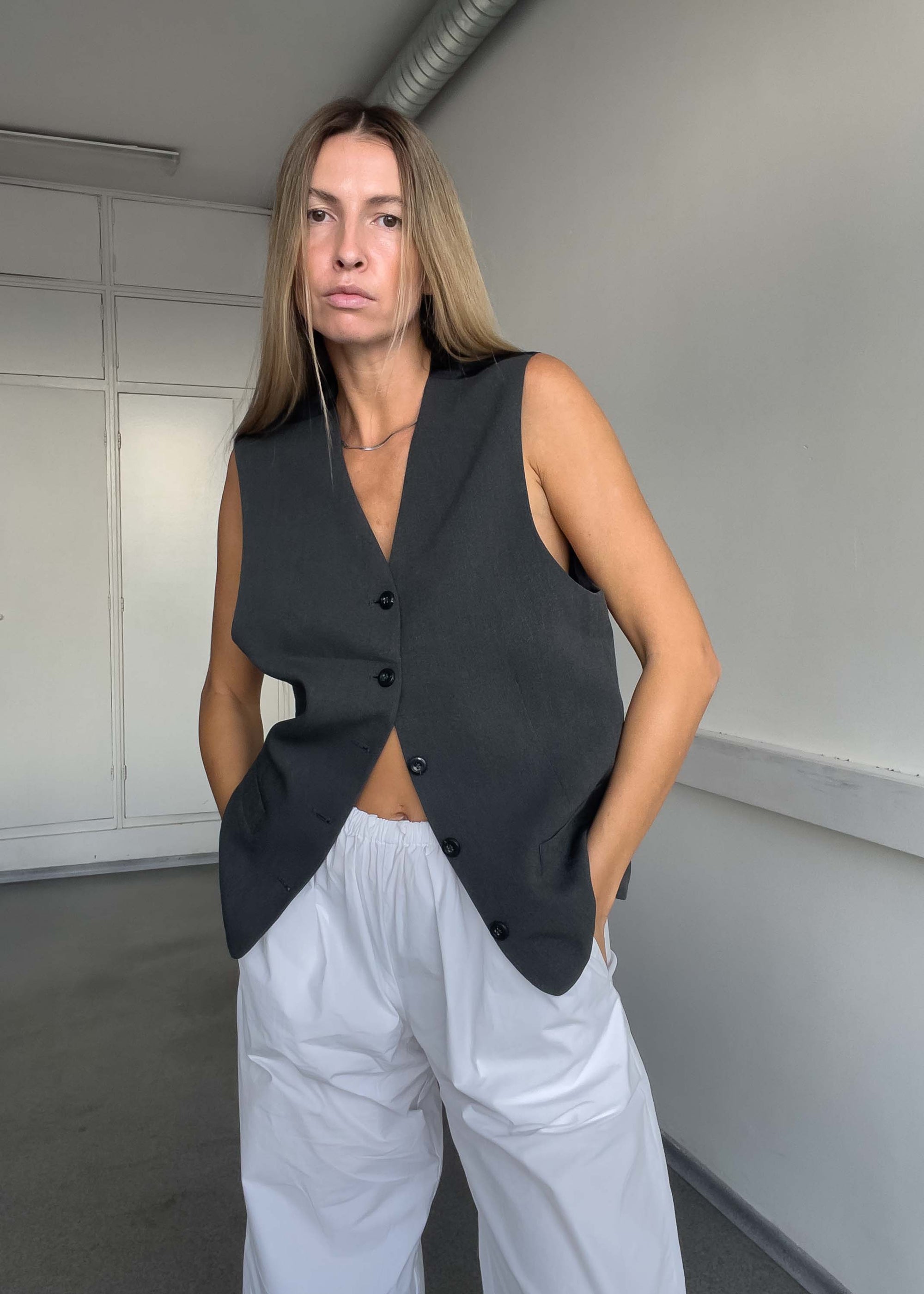 Vintage Grey Oversized Classy Vest