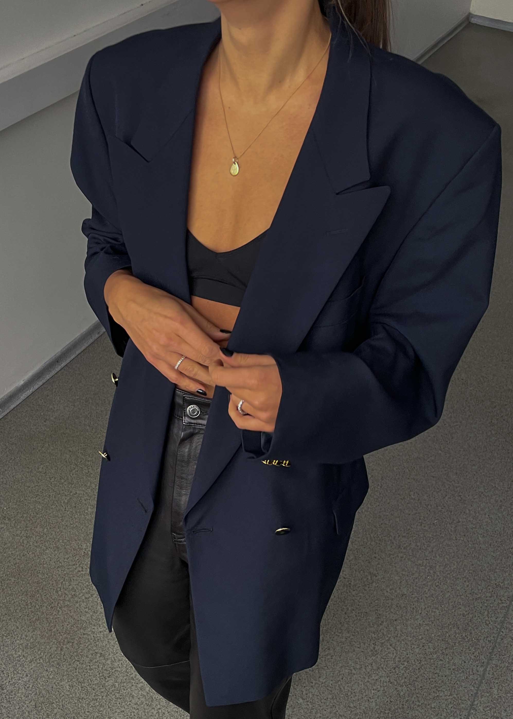 Vintage Navy Blue Oversized Double Breasted Blazer