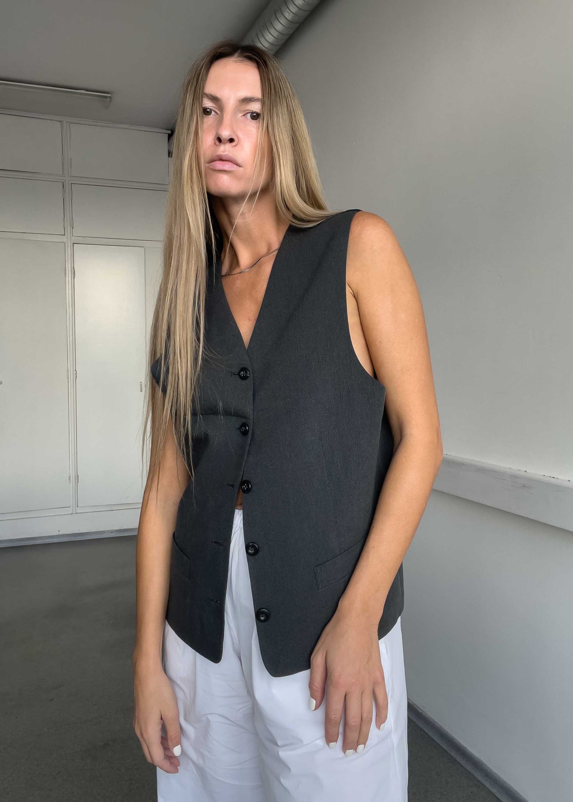 Vintage Grey Oversized Classy Vest