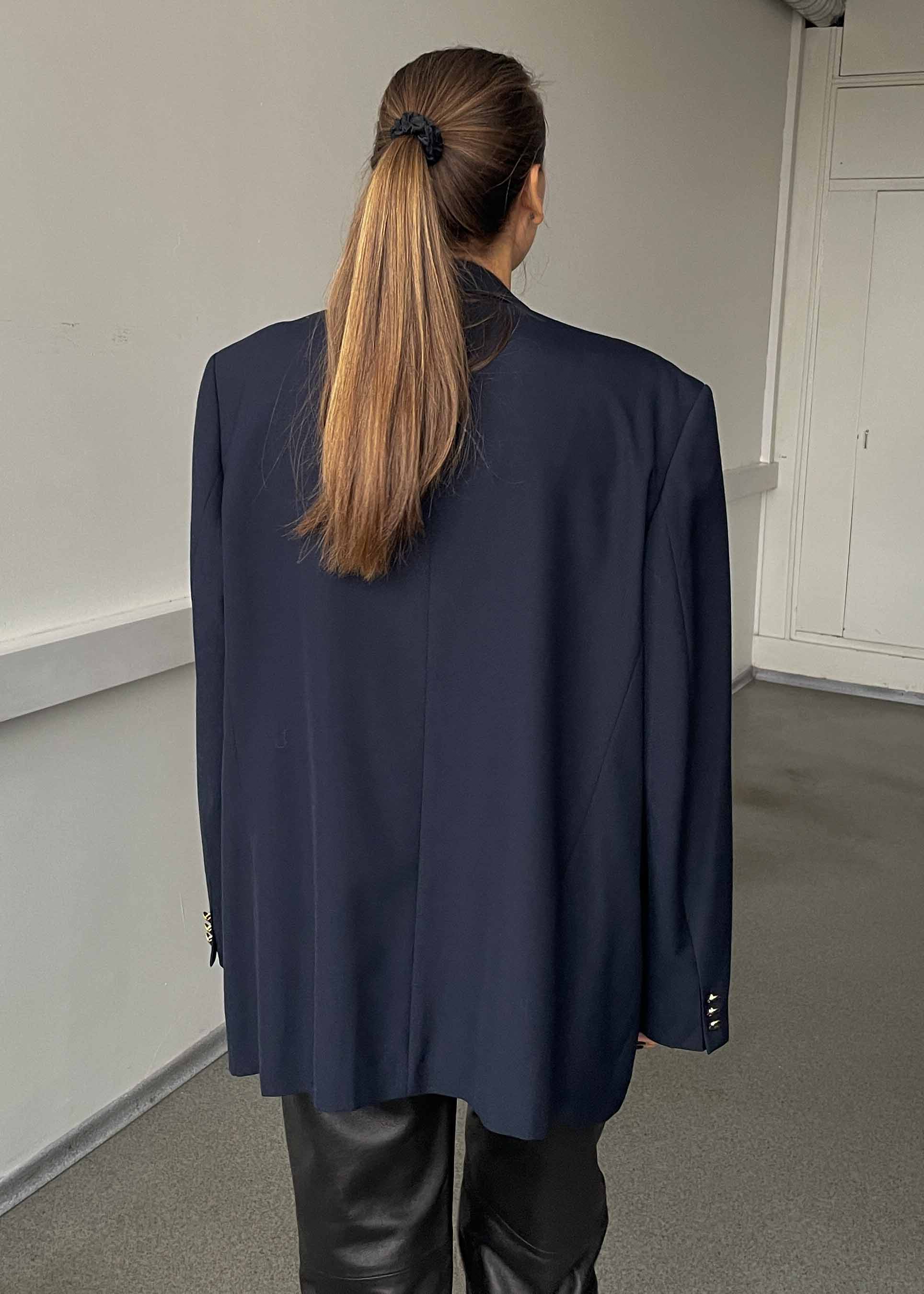 Vintage Navy Blue Oversized Double Breasted Blazer