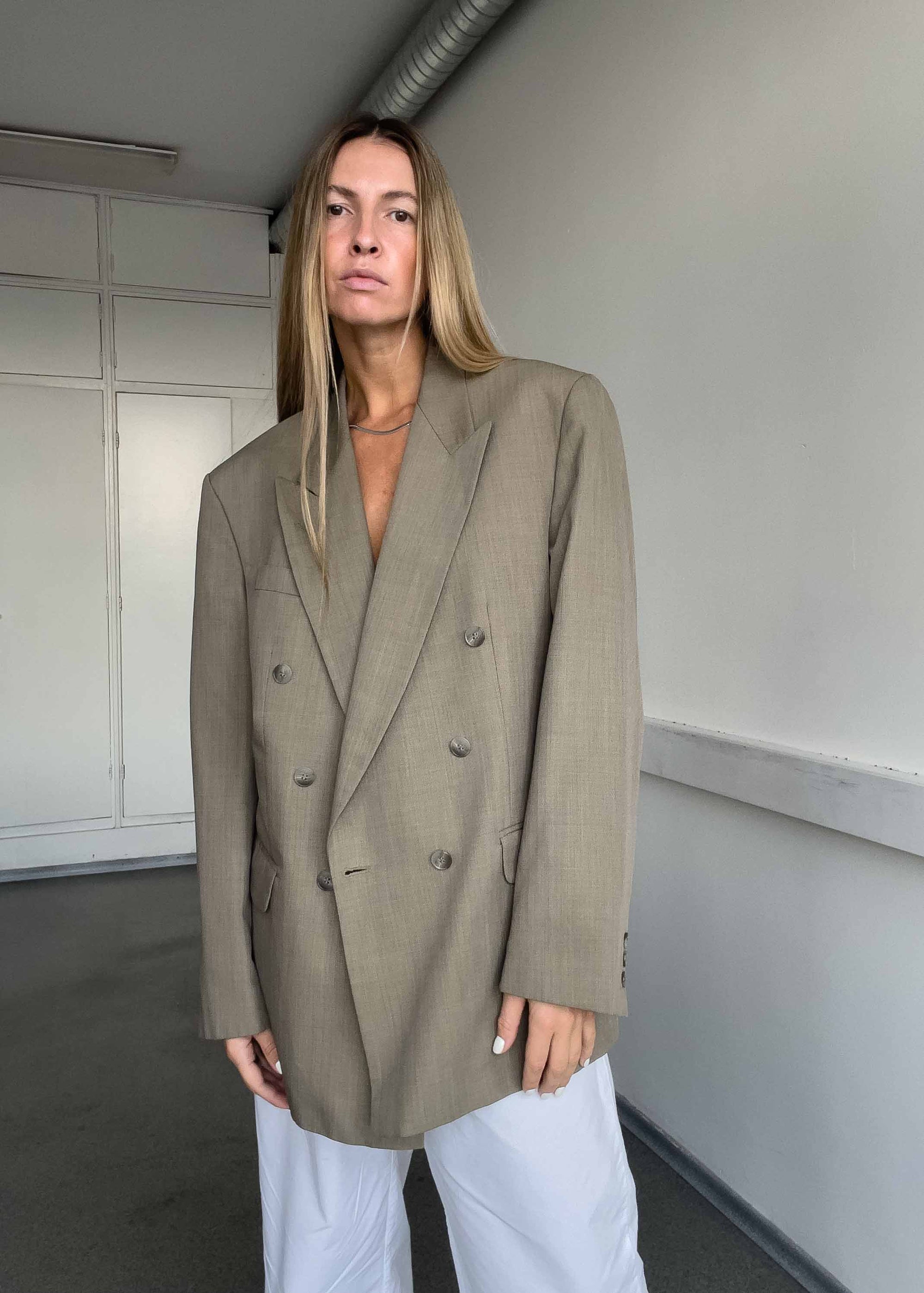 Vintage Grey Oversized Double Breasted Blazer