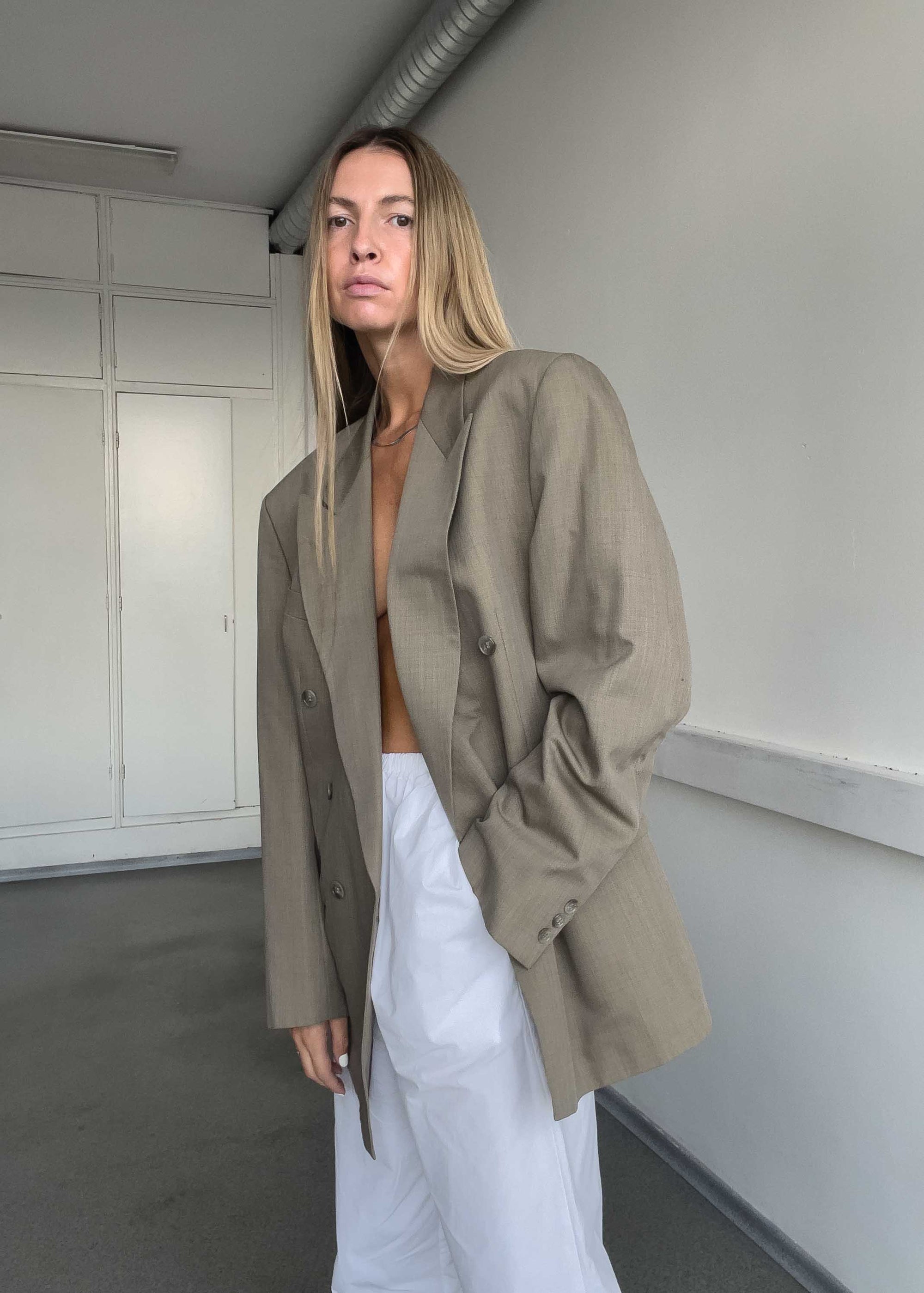 Vintage Grey Oversized Double Breasted Blazer