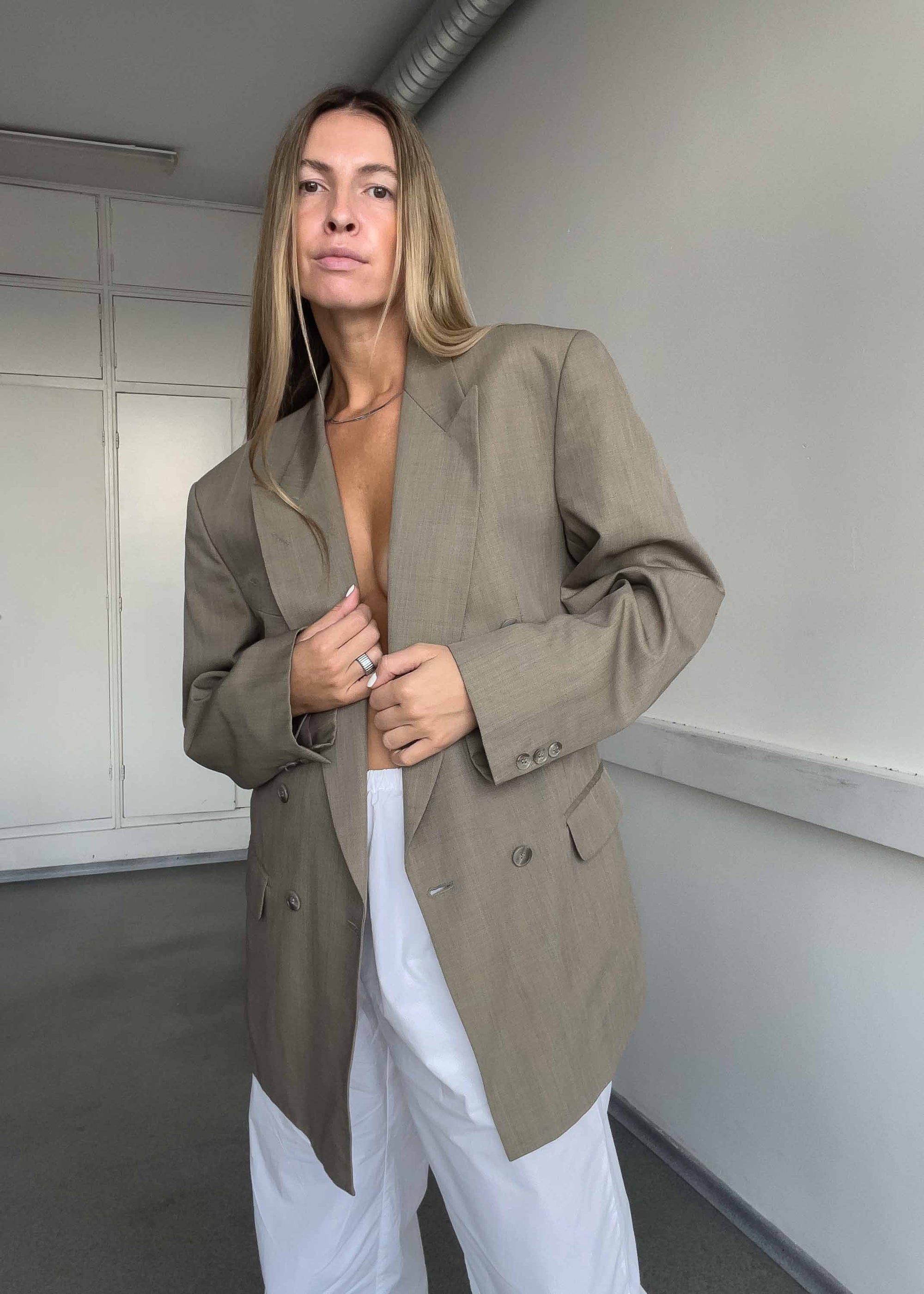 Vintage Grey Oversized Double Breasted Blazer