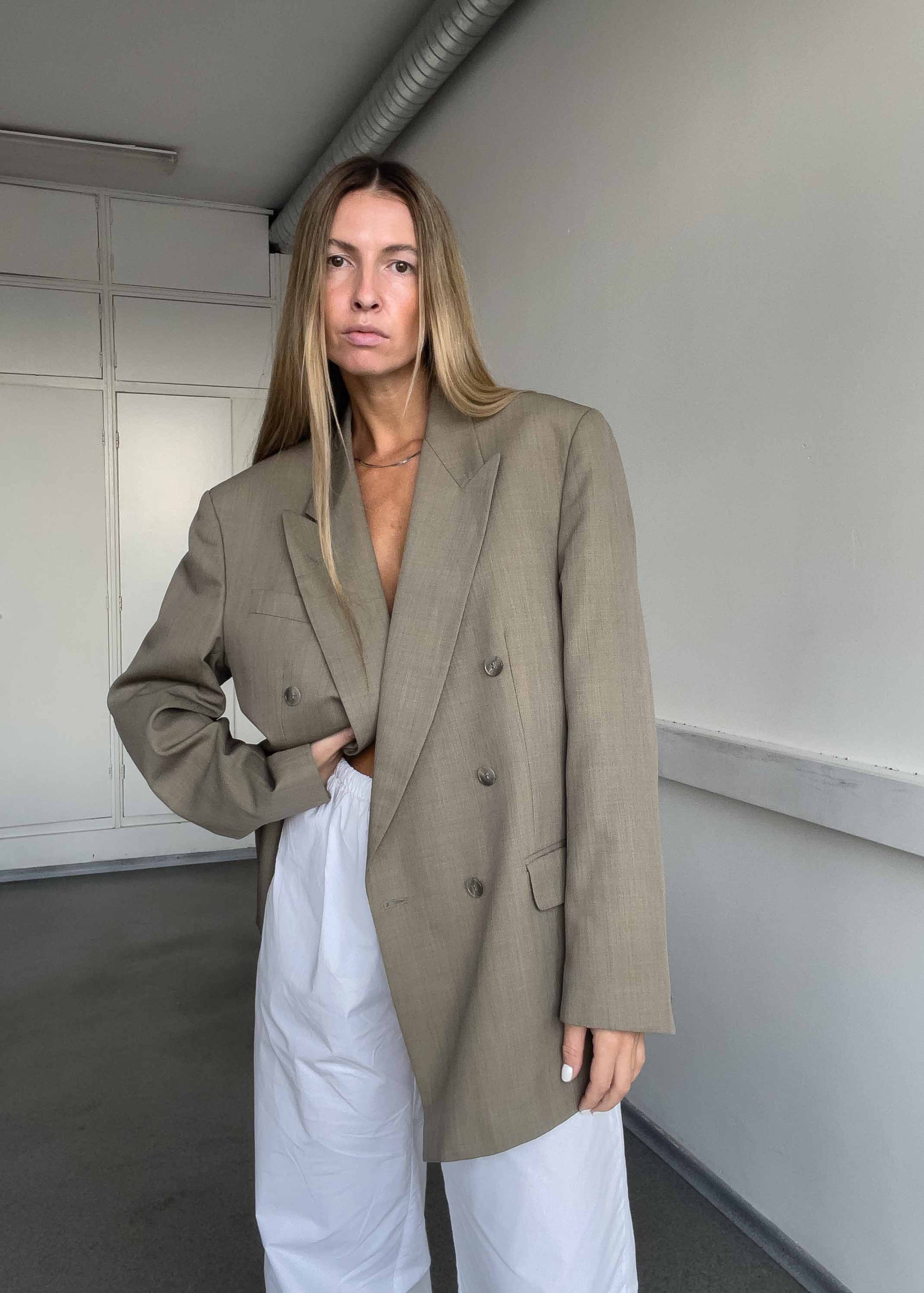 Vintage Grey Oversized Double Breasted Blazer