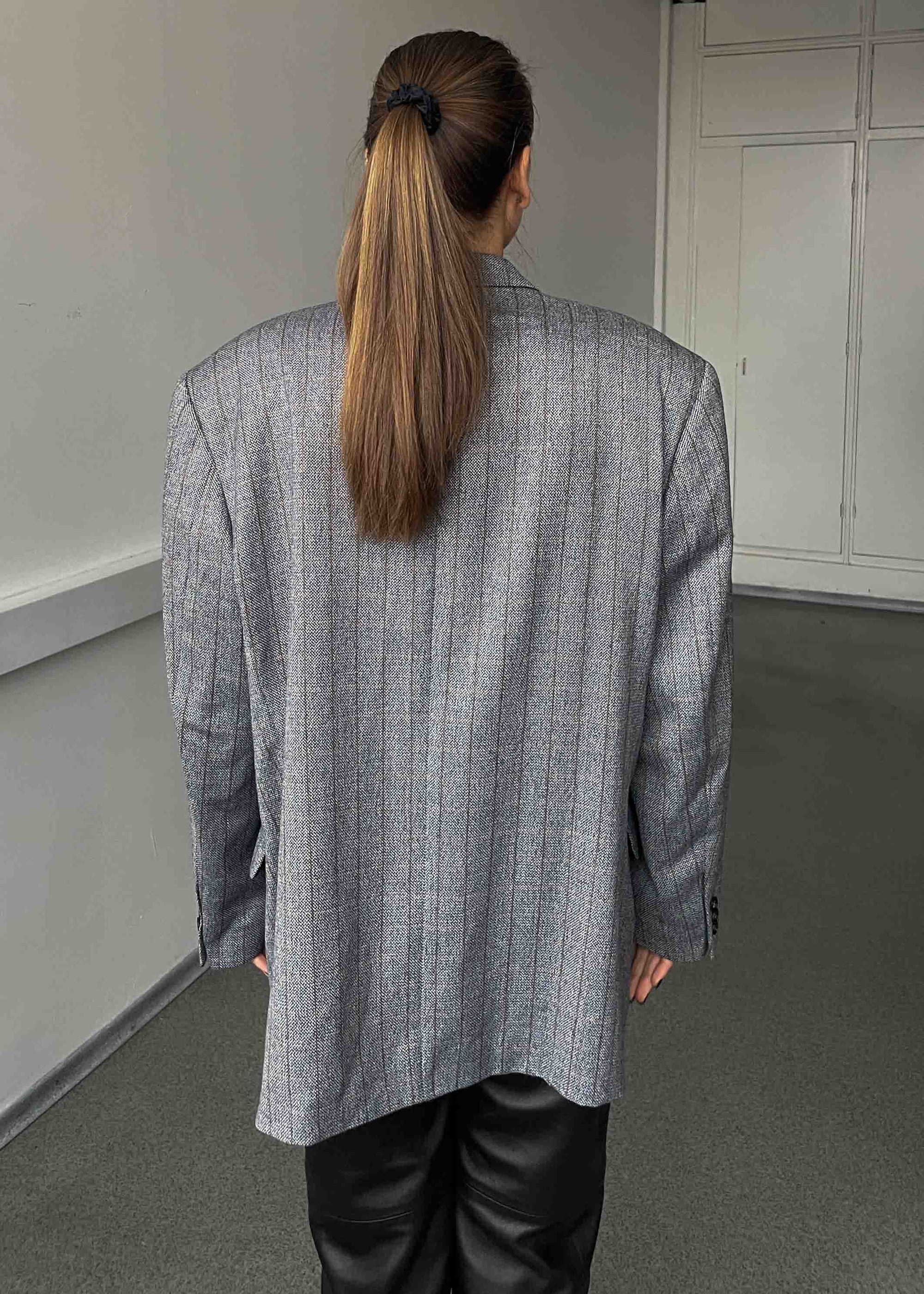 Vintage Grey Checked Oversized Blazer
