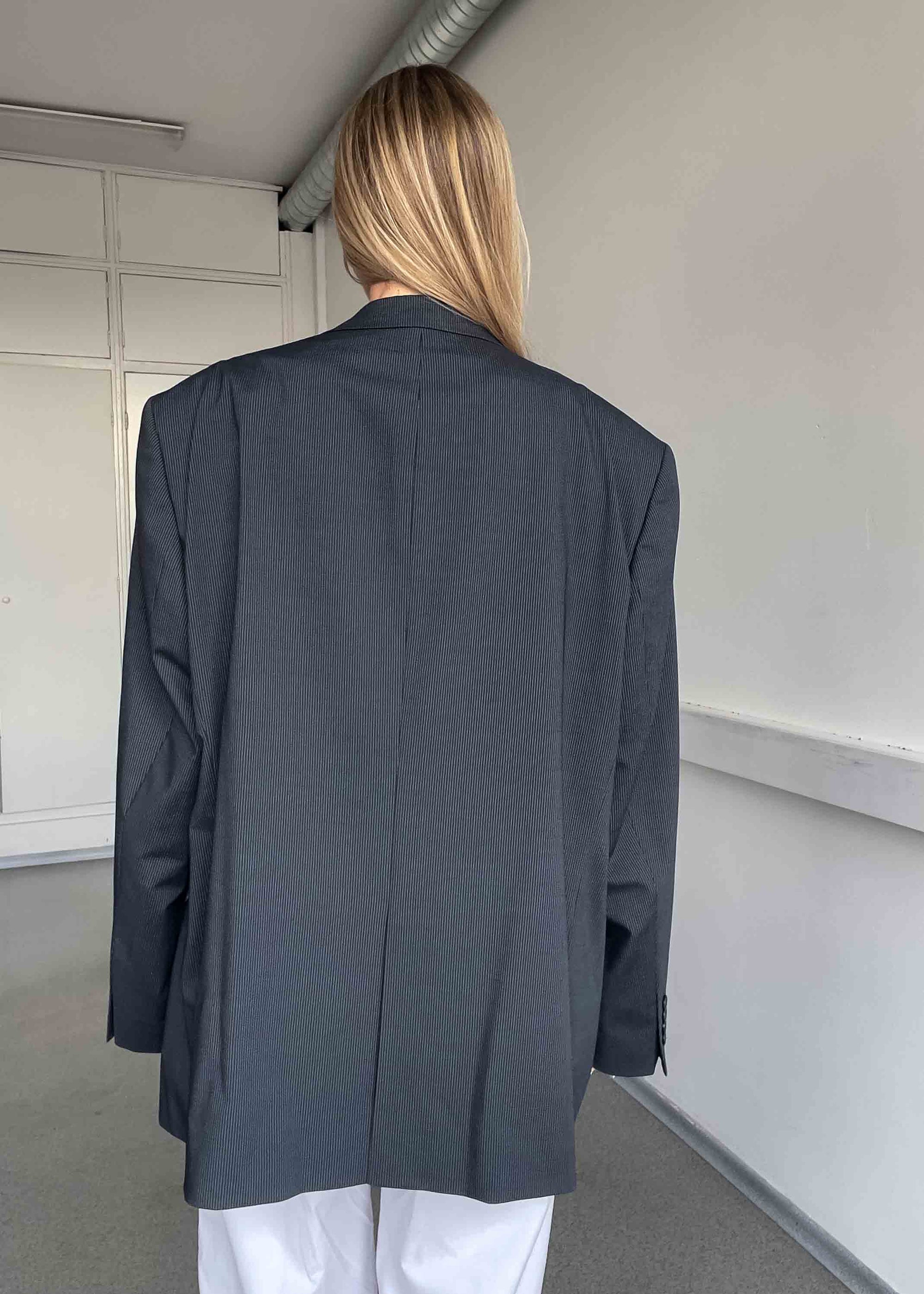 Vintage Grey Stripy Oversized Blazer