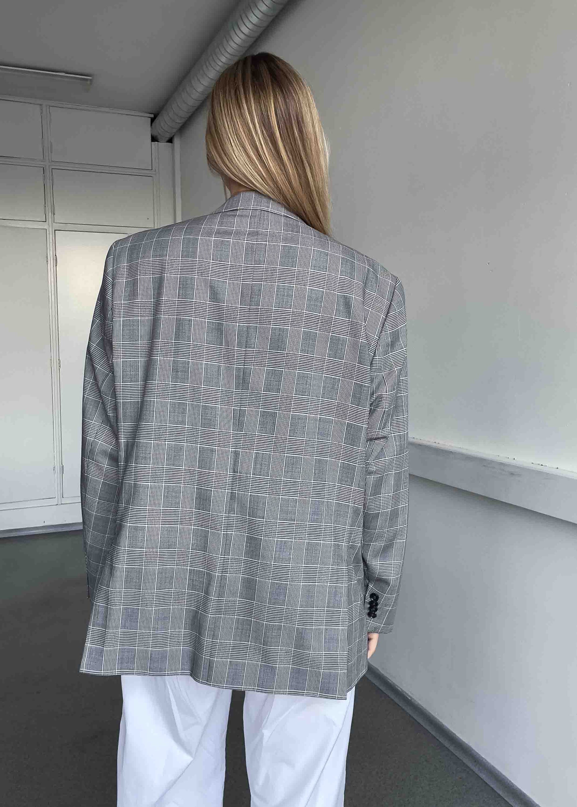 Vintage Grey  Checked Oversized Blazer