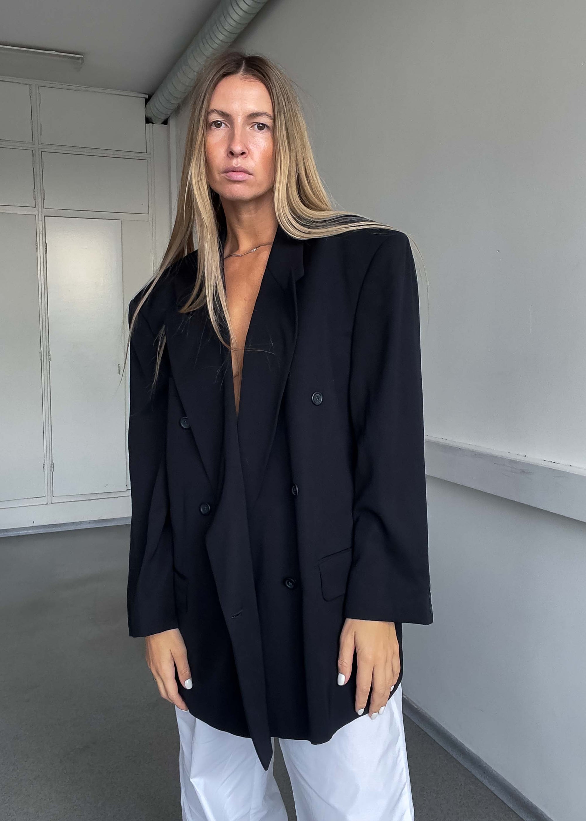 Vintage Black Oversized Double Breasted Blazer