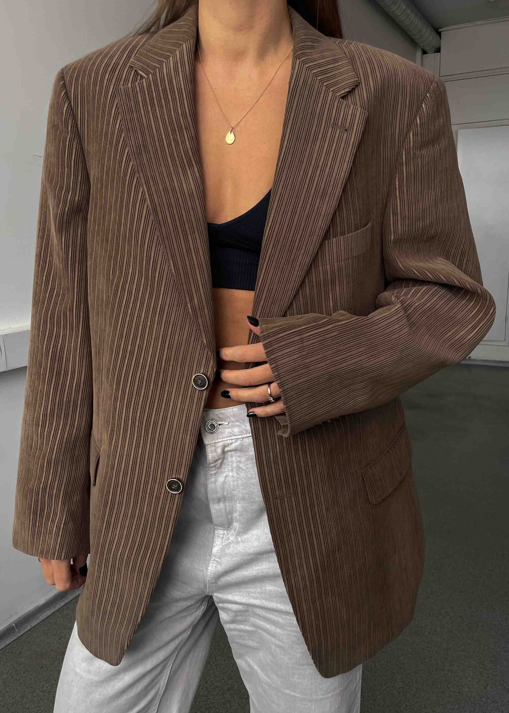 Vintage Caramel Brown Oversized Corduroy Blazer