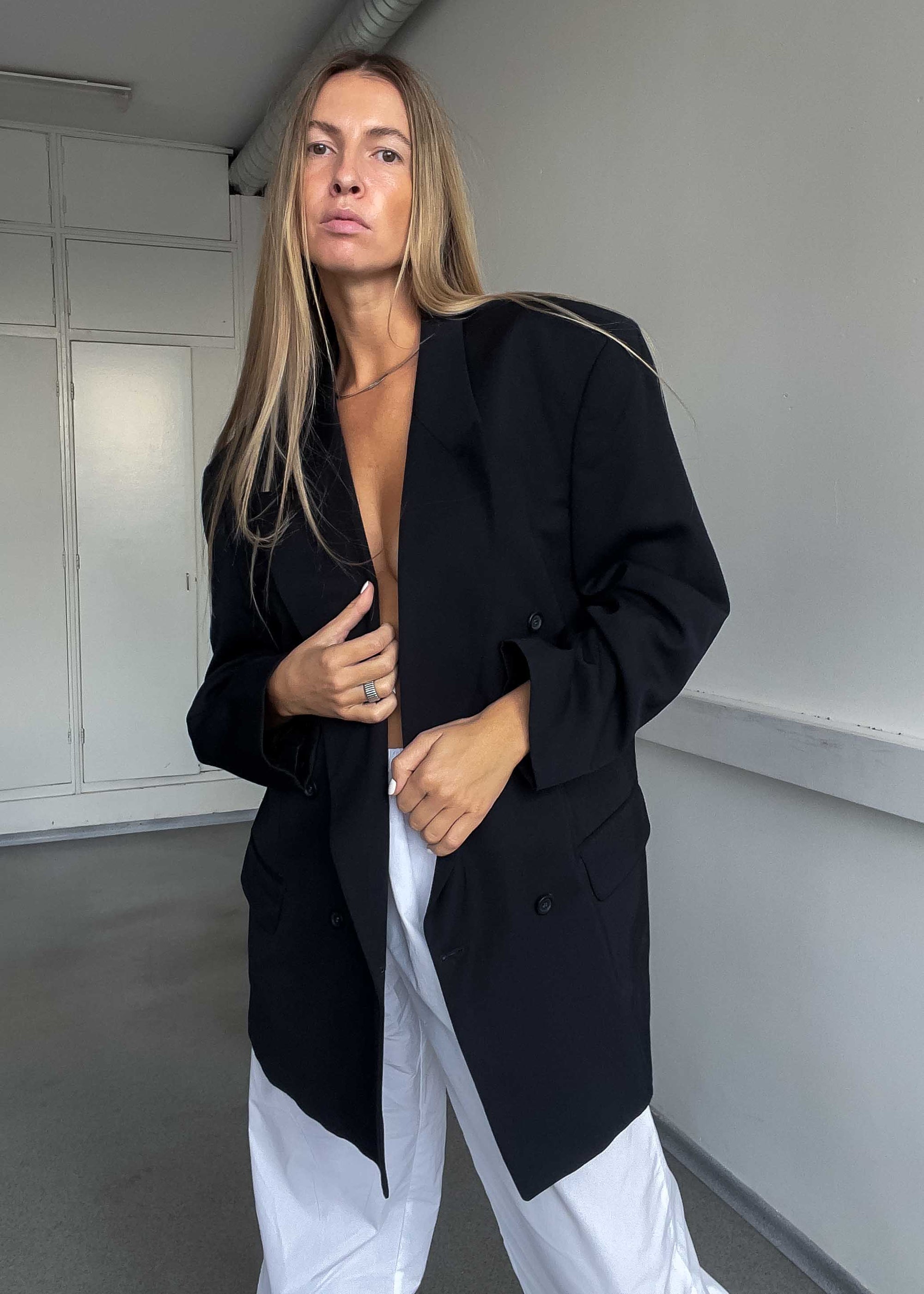 Vintage Black Oversized Double Breasted Blazer