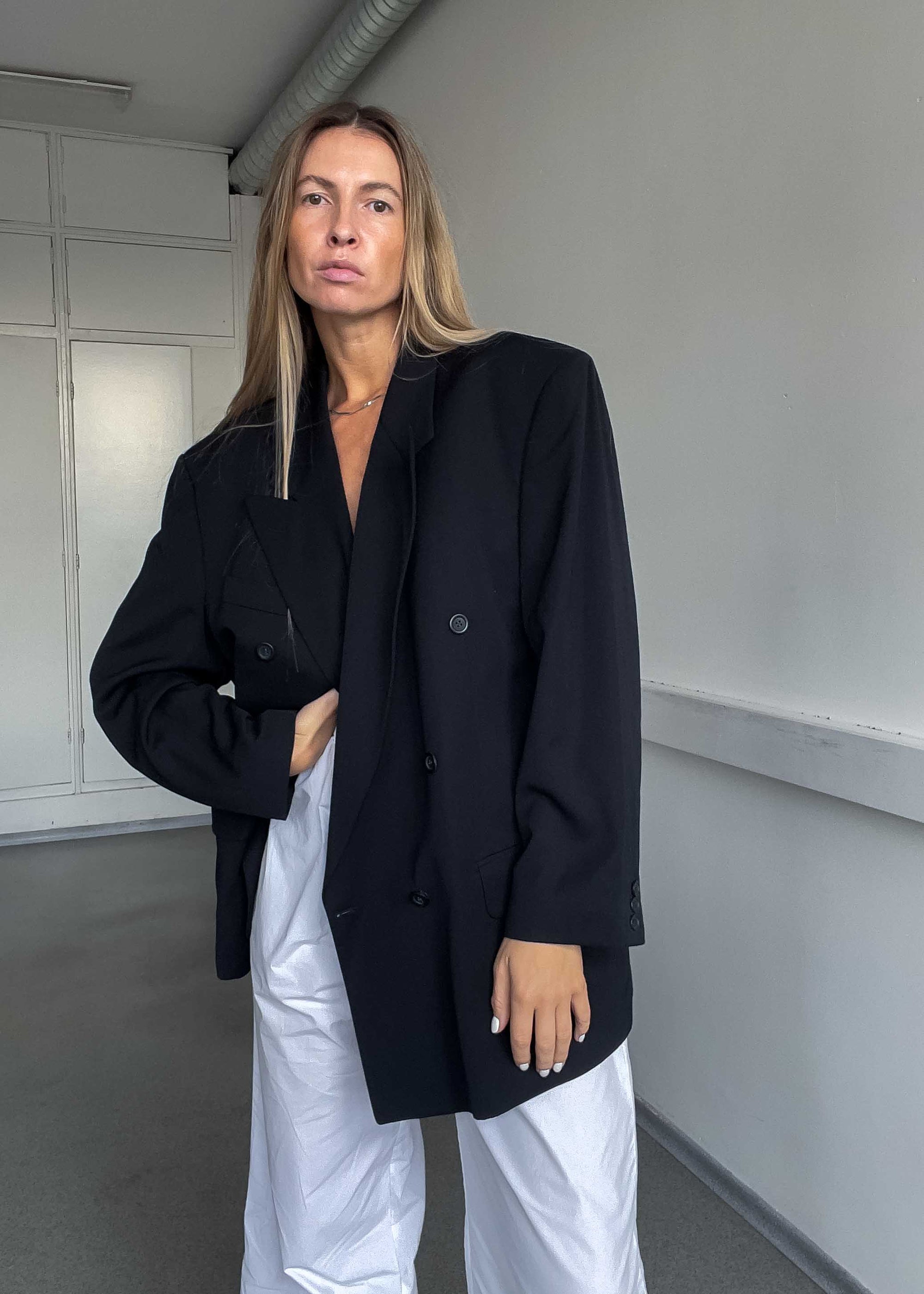 Vintage Black Oversized Double Breasted Blazer