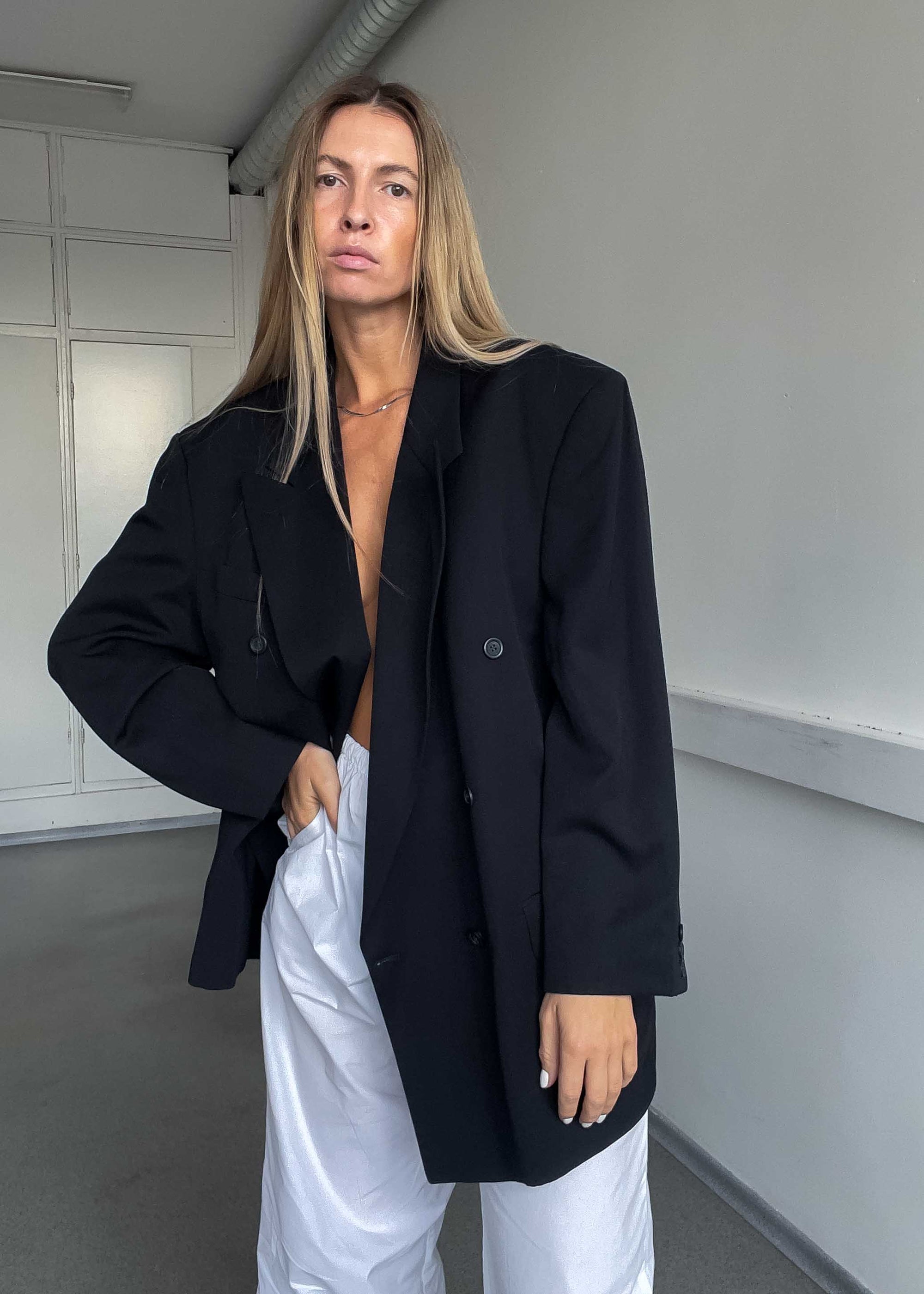 Vintage Black Oversized Double Breasted Blazer