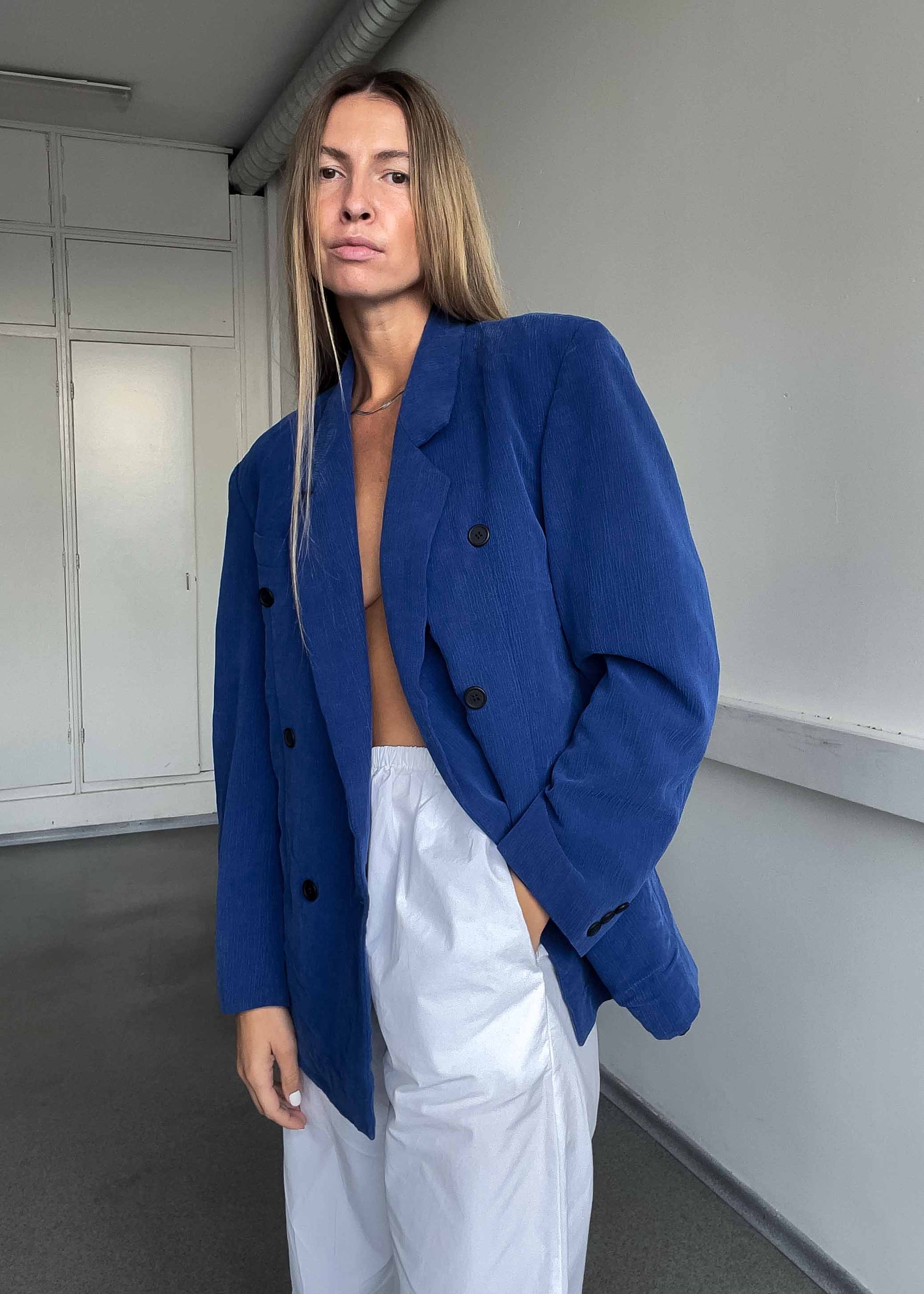 Vintage Blue Oversized Double Breasted Blazer
