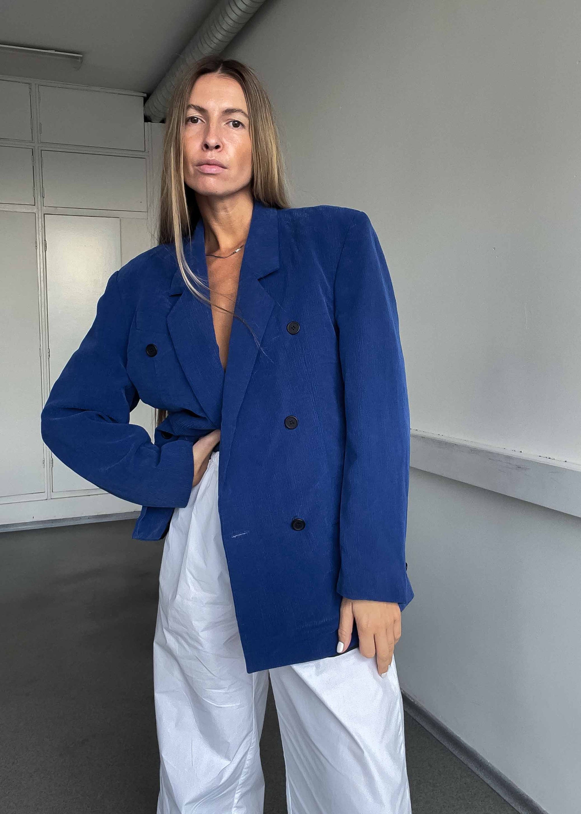 Vintage Blue Oversized Double Breasted Blazer