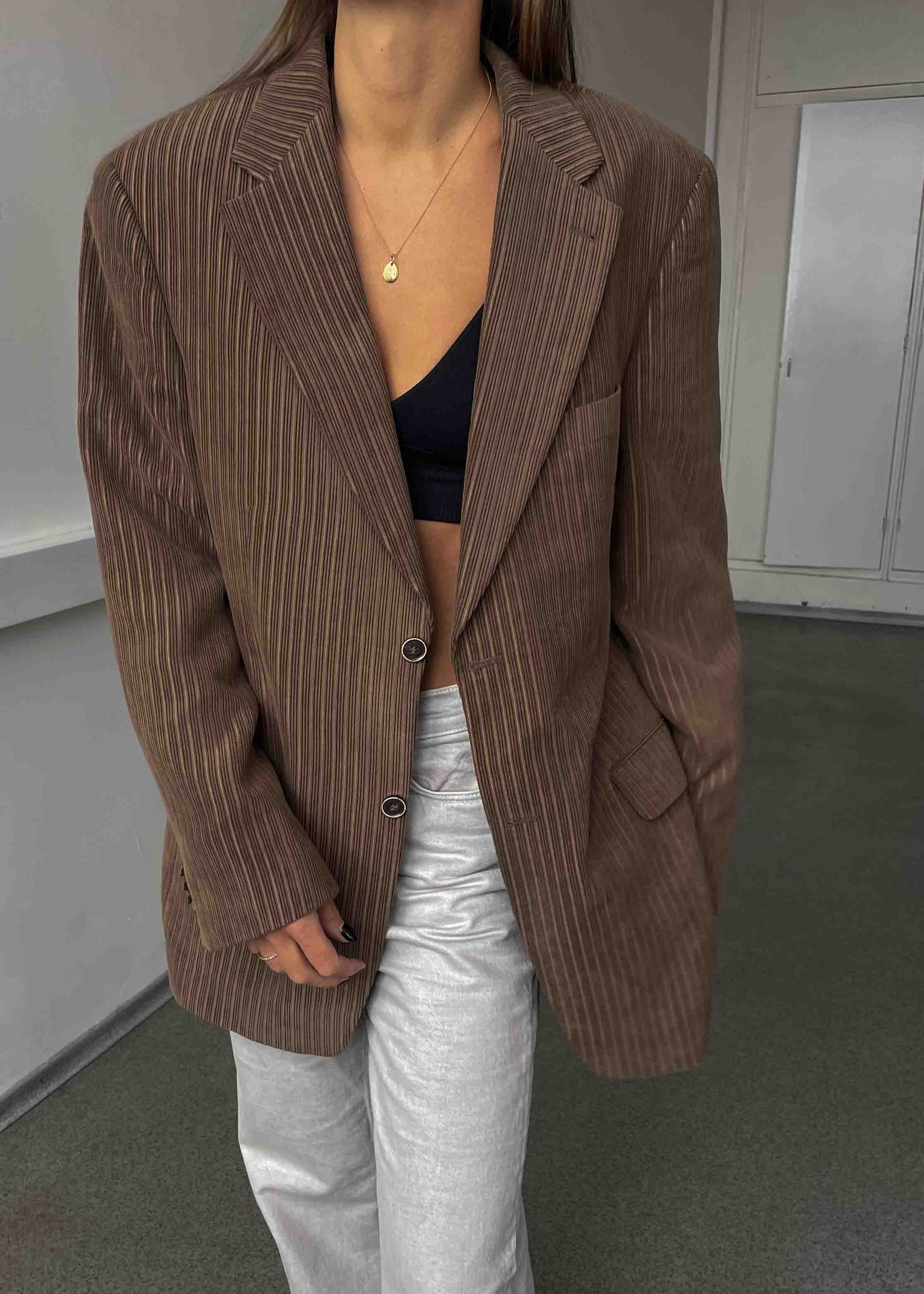 Vintage Caramel Brown Oversized Corduroy Blazer