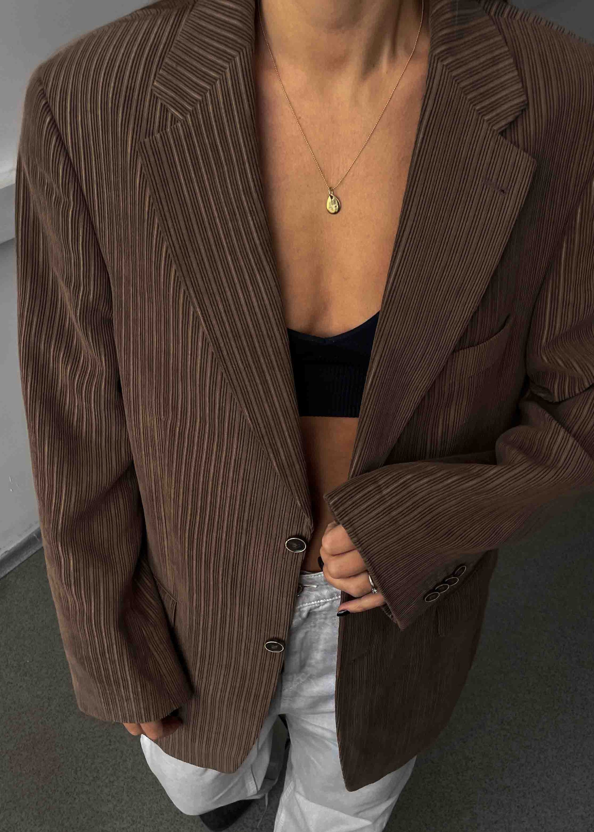Vintage Caramel Brown Oversized Corduroy Blazer