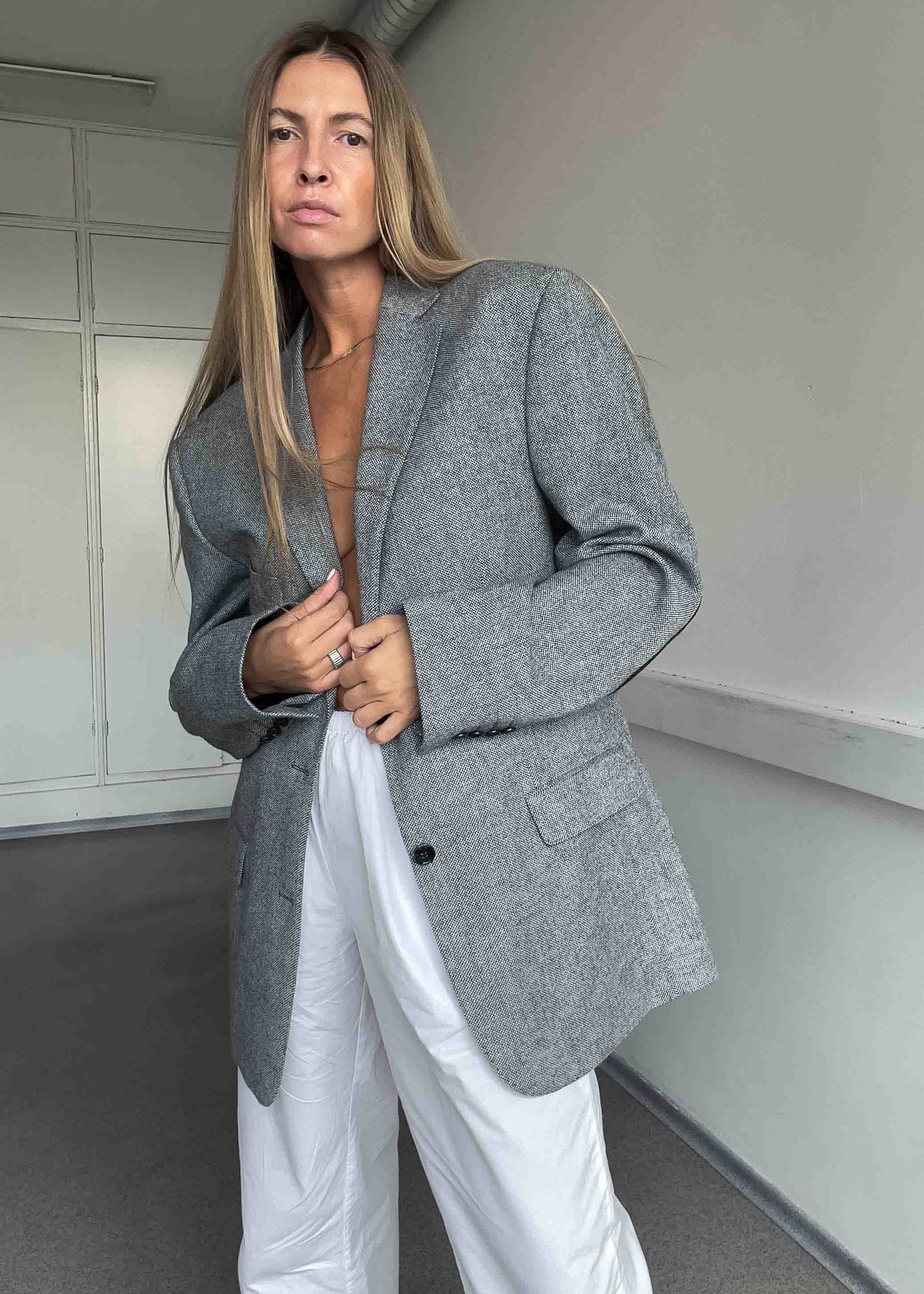 Vintage Grey Oversized Blazer Coat