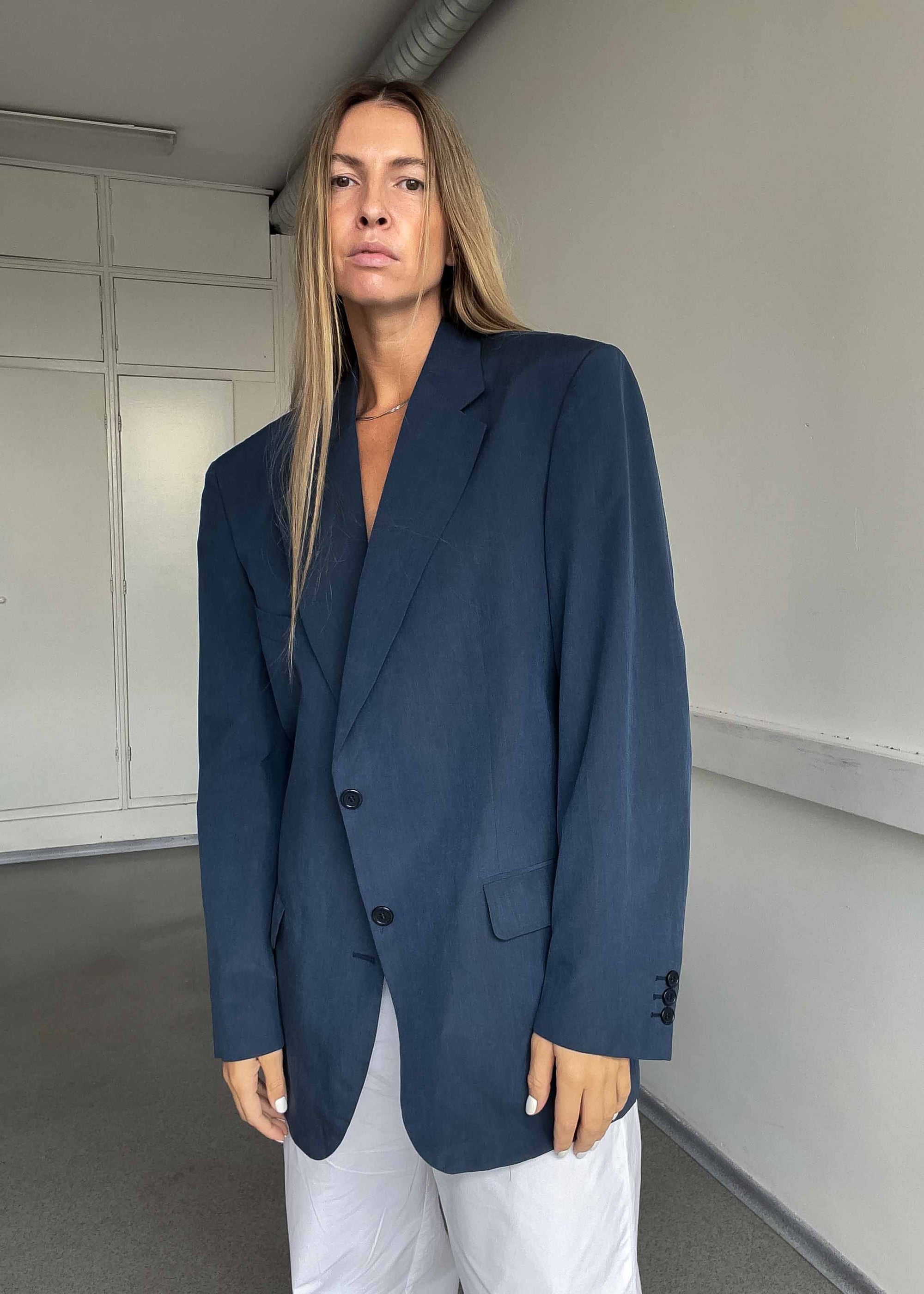Vintage Blue Oversized Silk Blazer