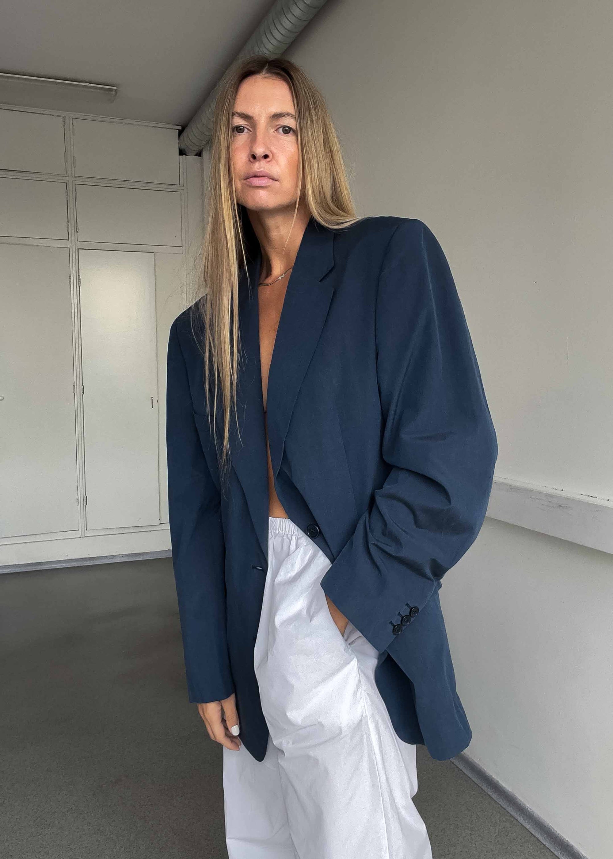 Vintage Blue Oversized Silk Blazer