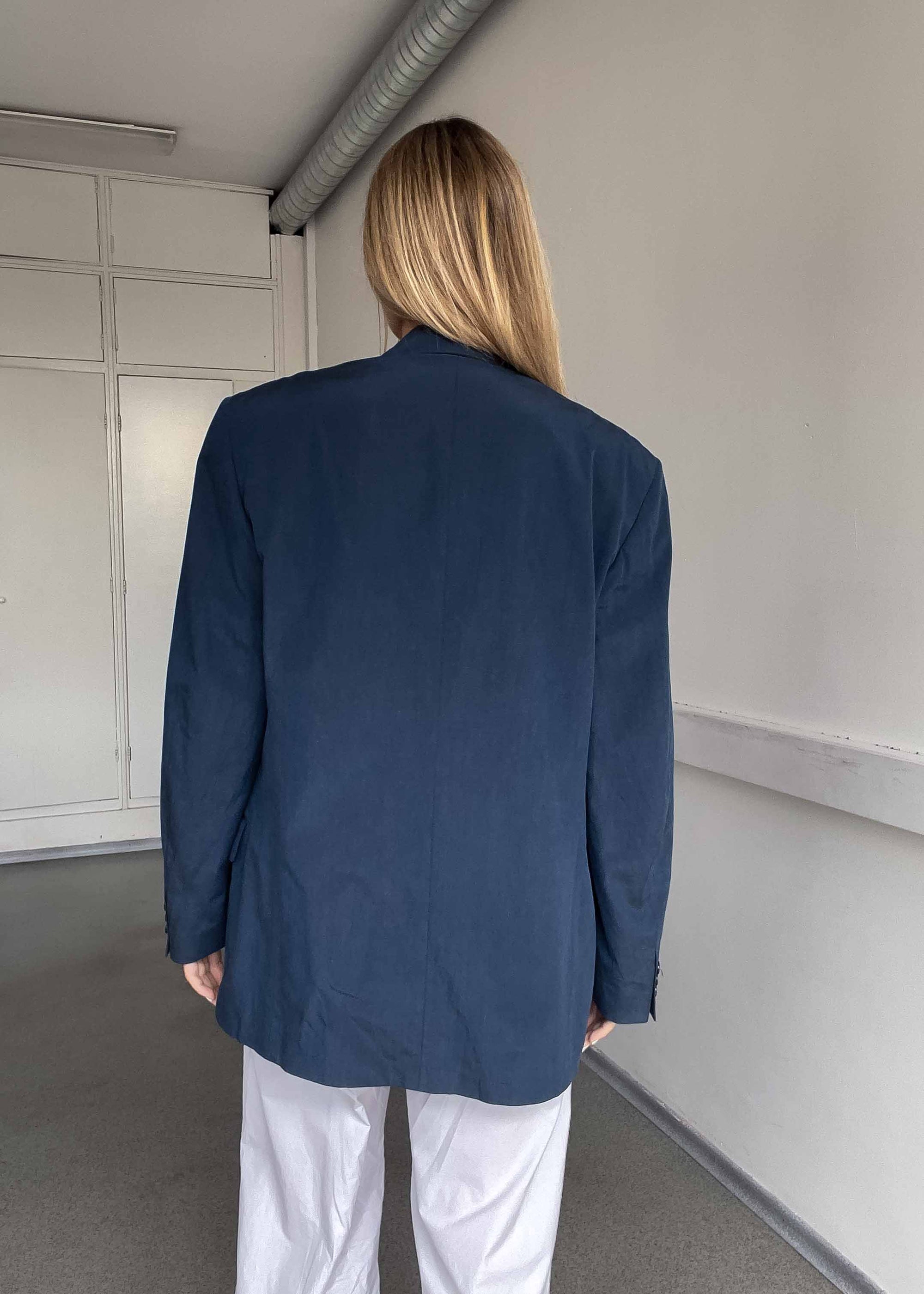 Vintage Blue Oversized Silk Blazer