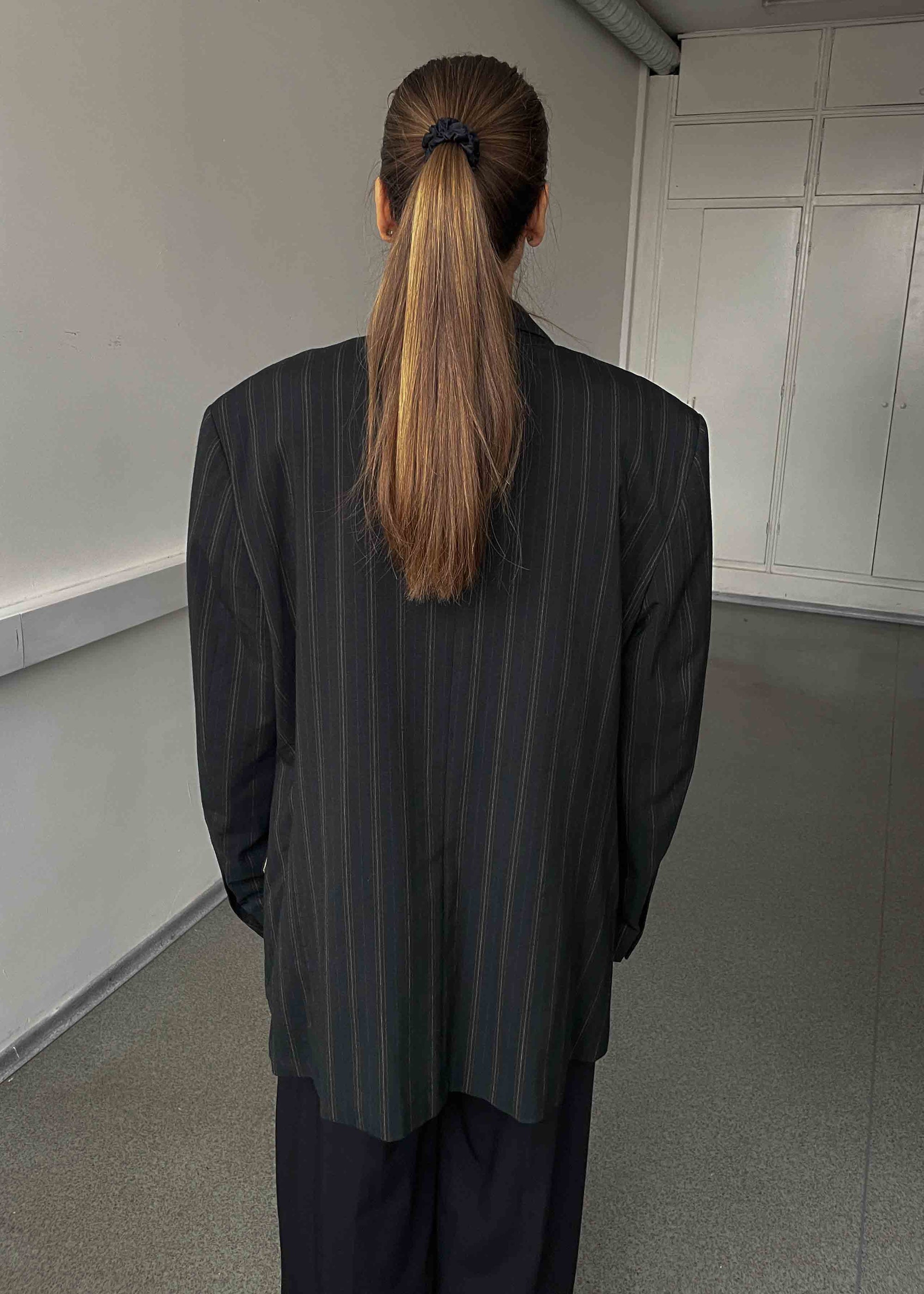 Vintage Dark Green Striped Oversized Blazer