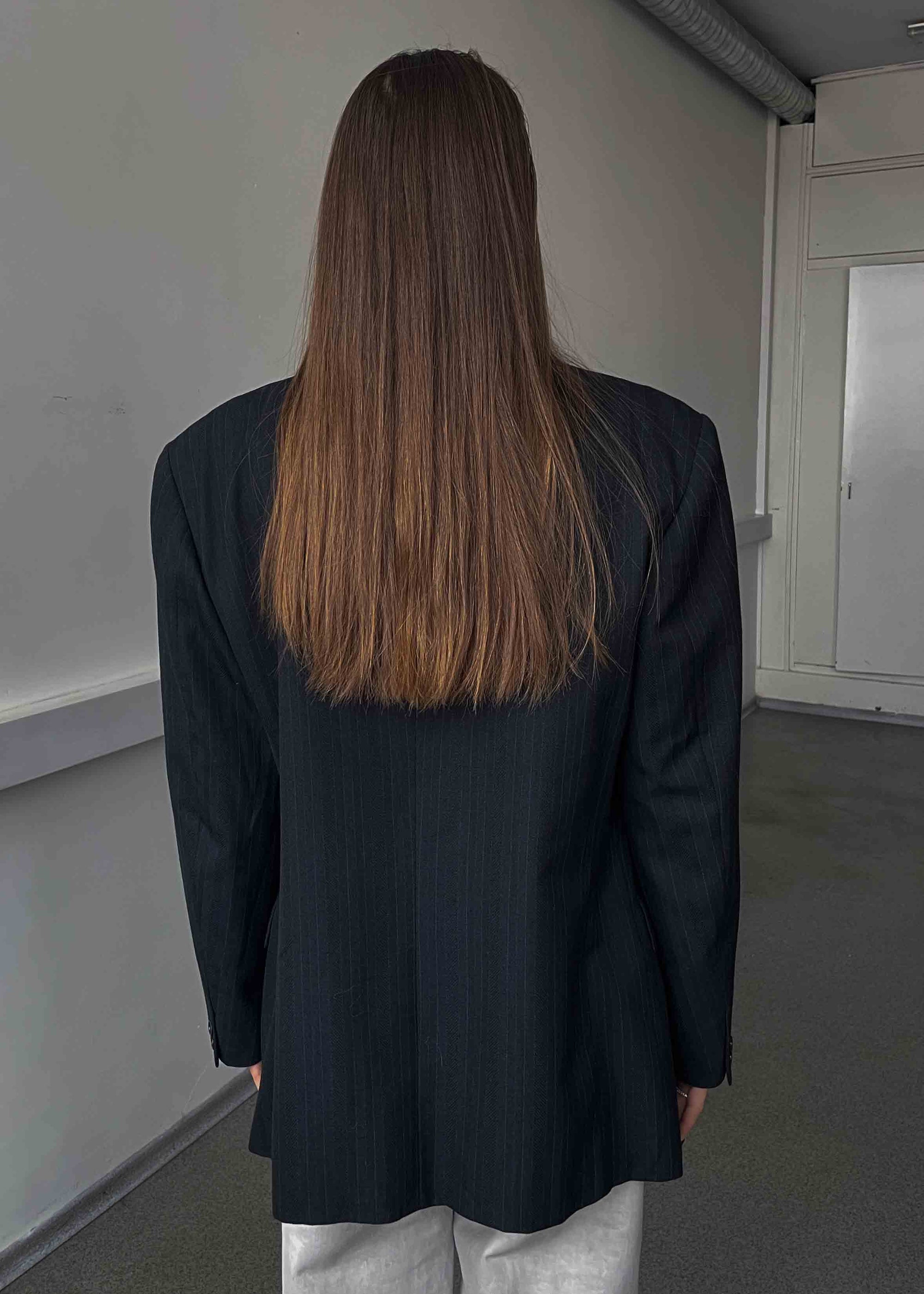 Vintage Dark Blue Striped Oversized Double Breasted Blazer