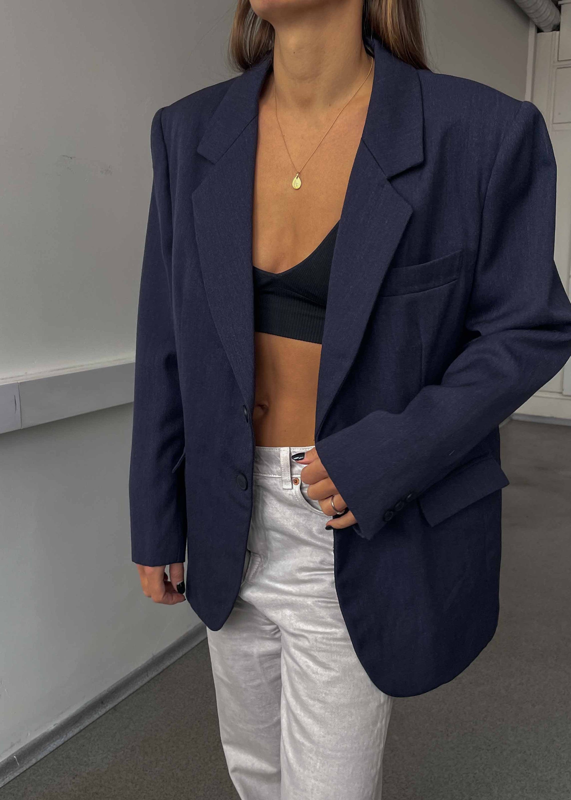 Vintage Dark Blue Oversized Blazer