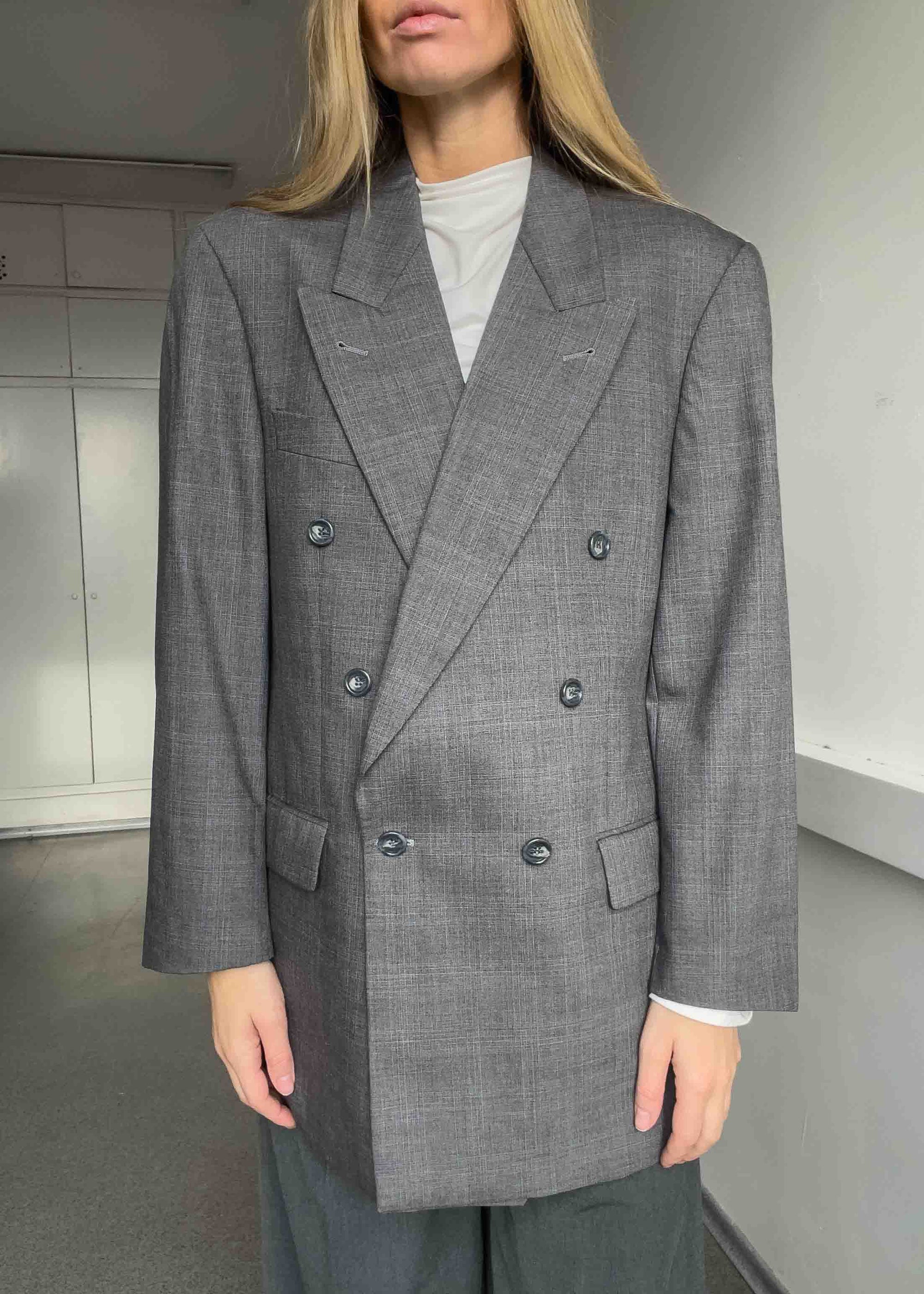 Vintage Grey Oversized Double Breasted Blazer