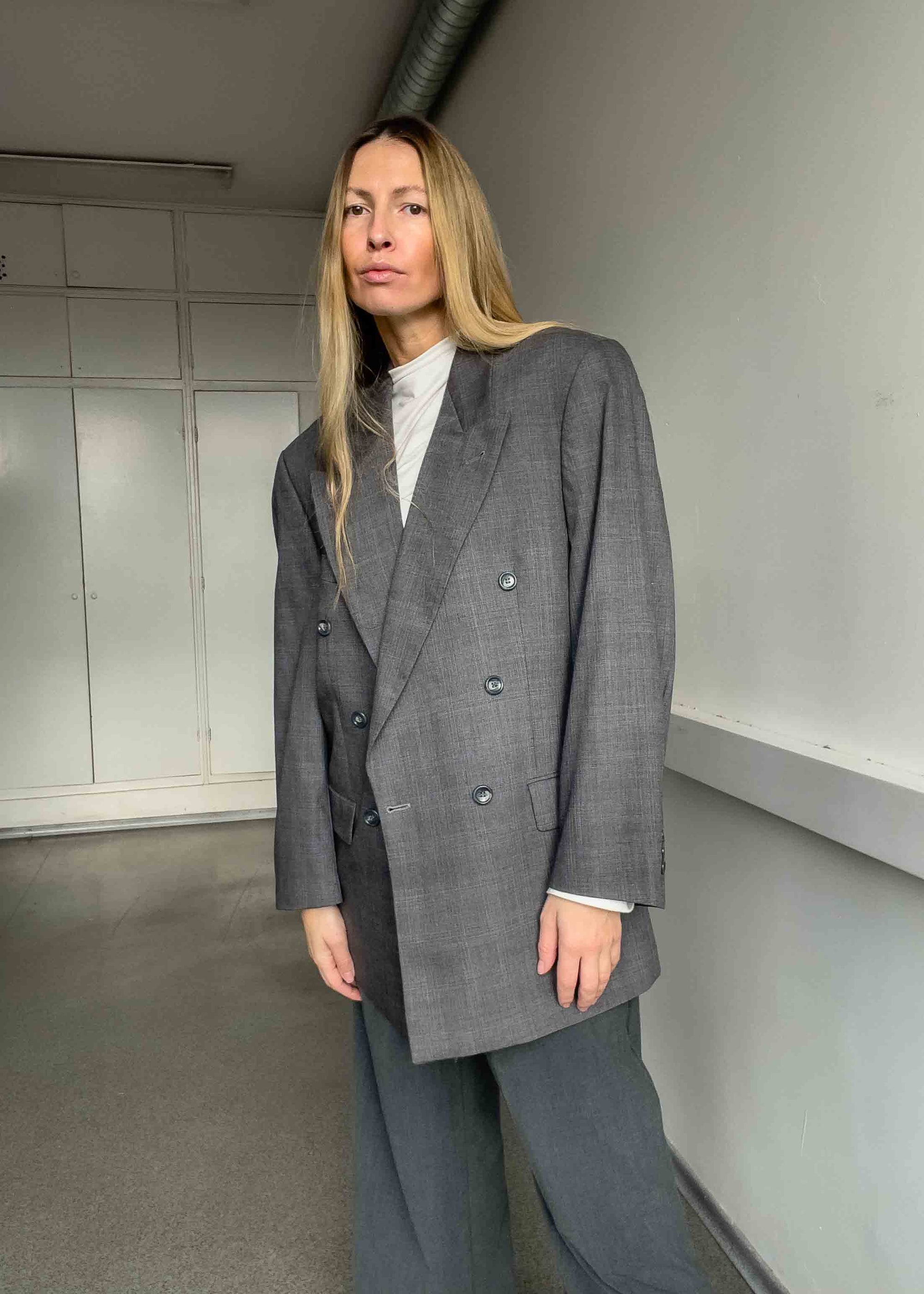 Vintage Grey Oversized Double Breasted Blazer
