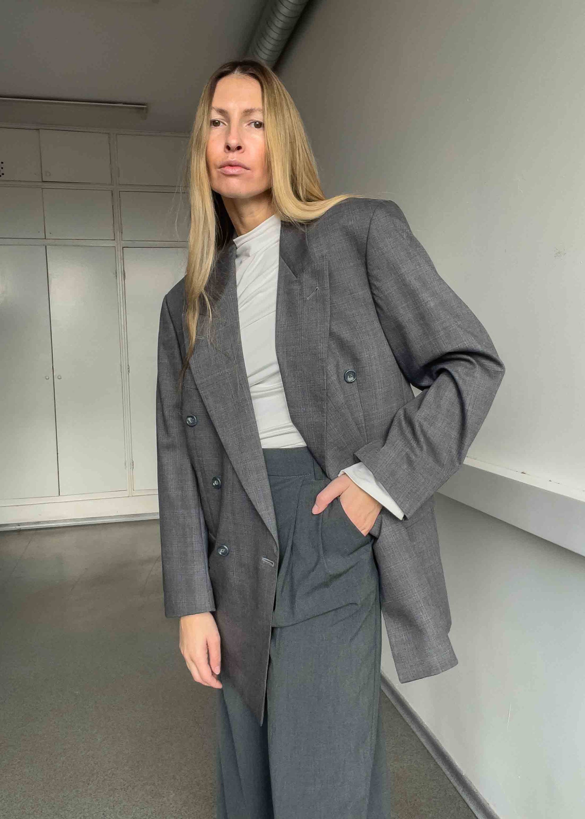 Vintage Grey Oversized Double Breasted Blazer