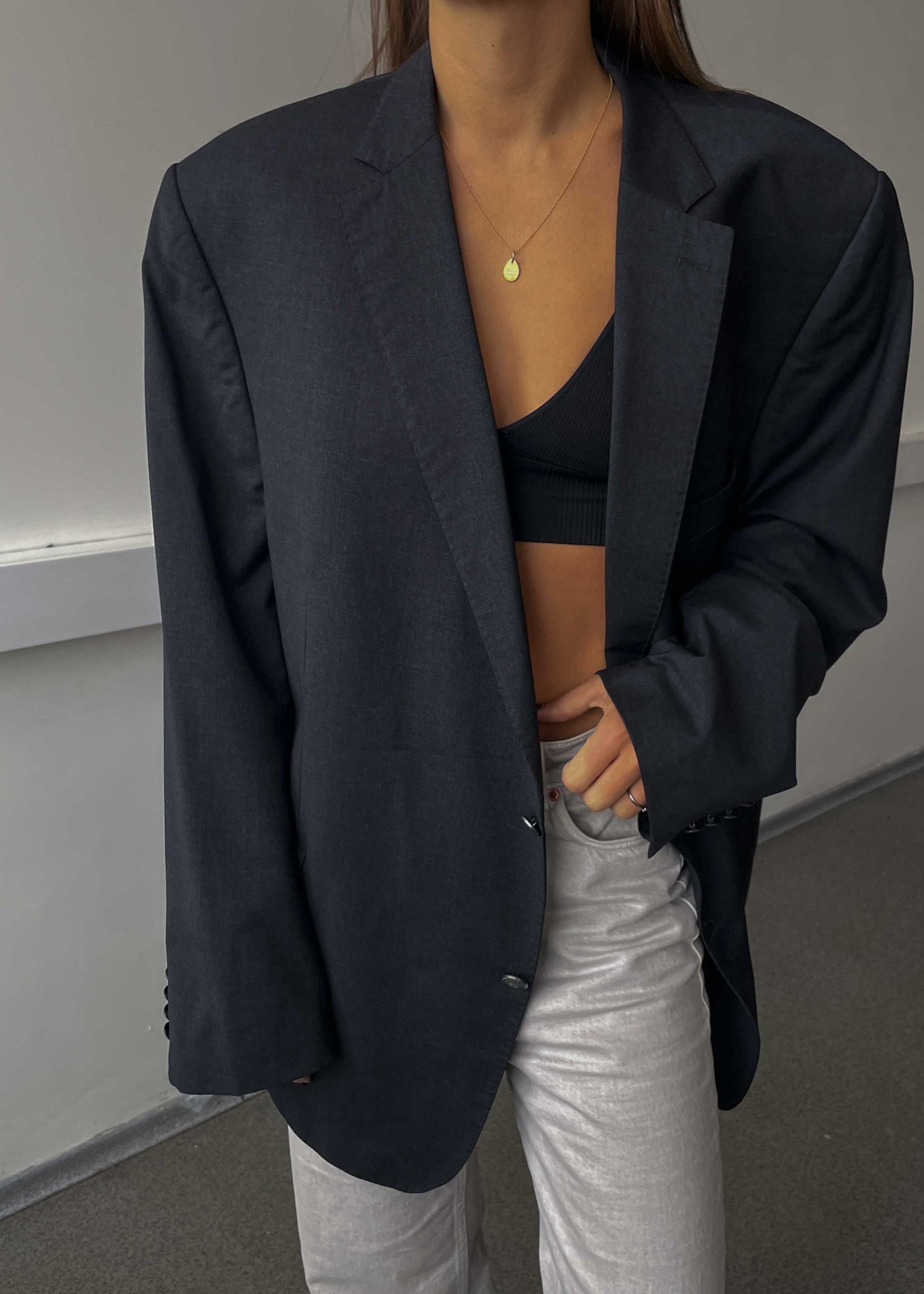Vintage Dark Grey Oversized Blazer