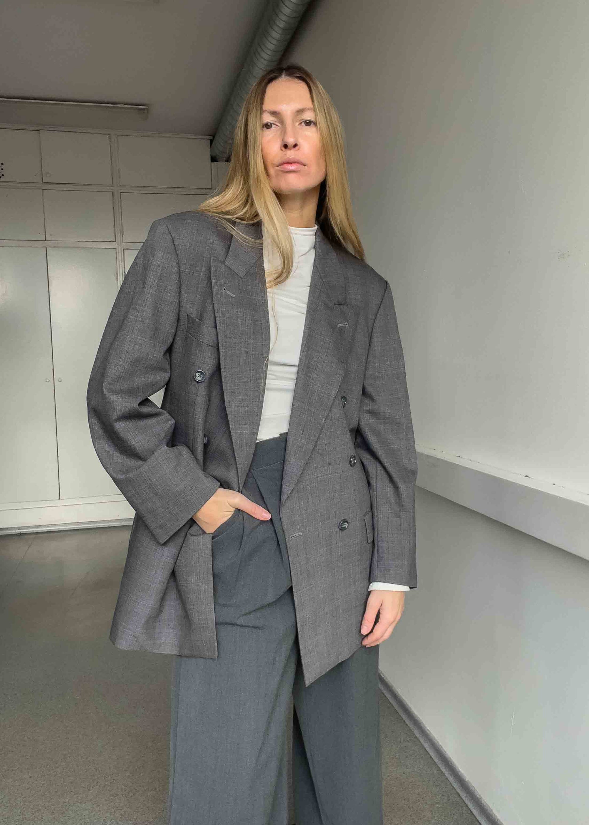 Vintage Grey Oversized Double Breasted Blazer