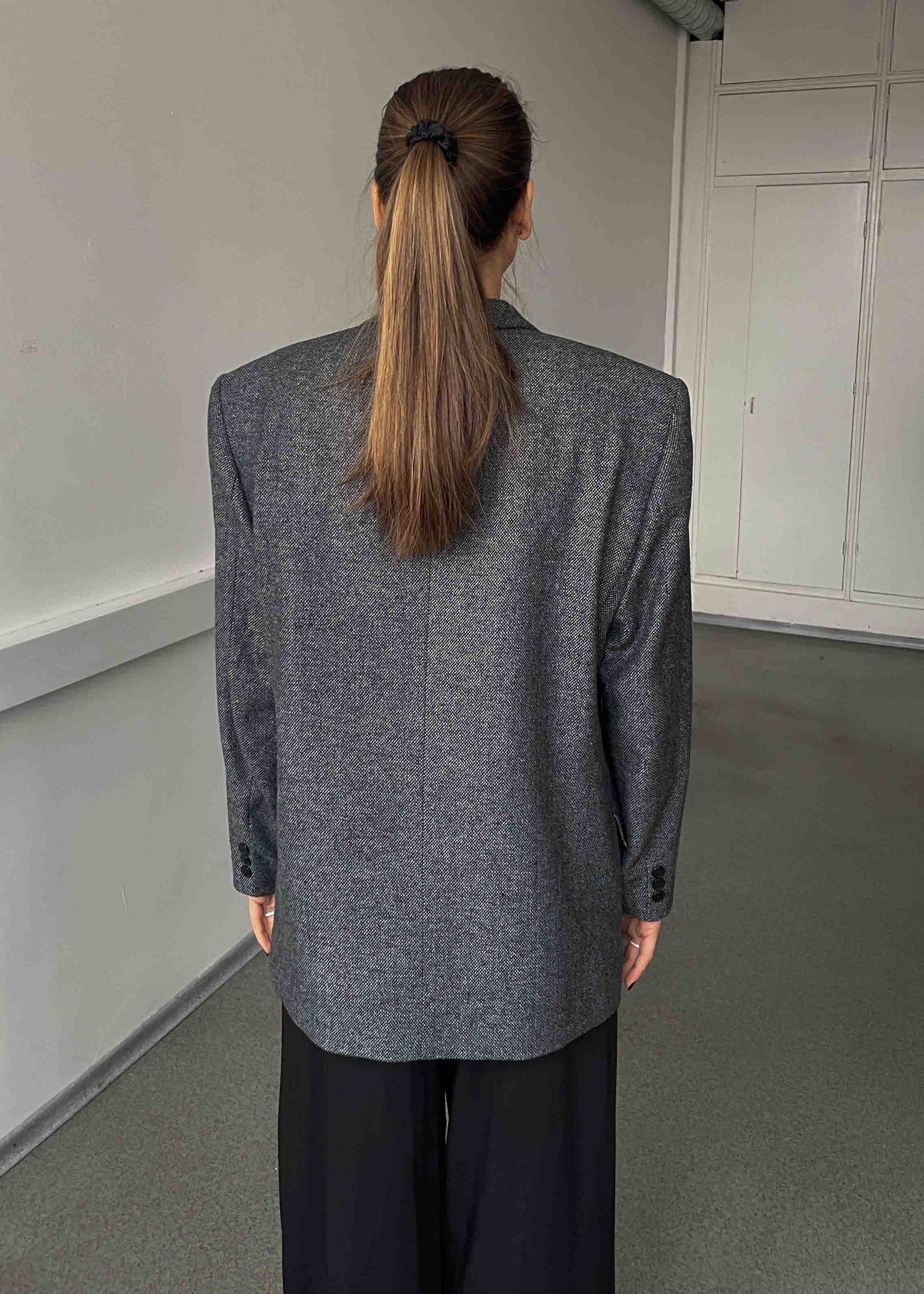 Vintage Grey Patterned Oversized Blazer