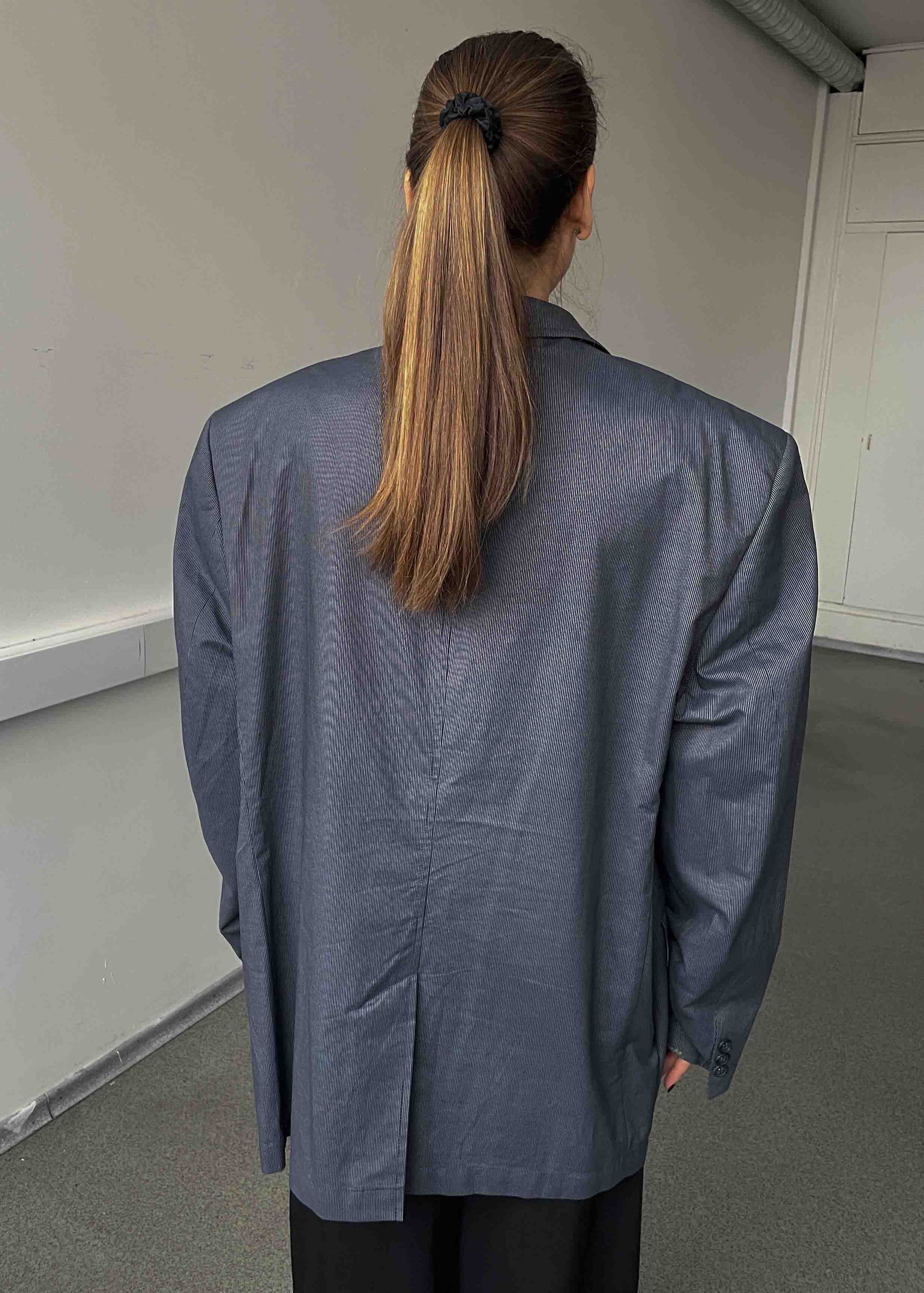 Vintage Grey Striped Oversized Light Weight Blazer