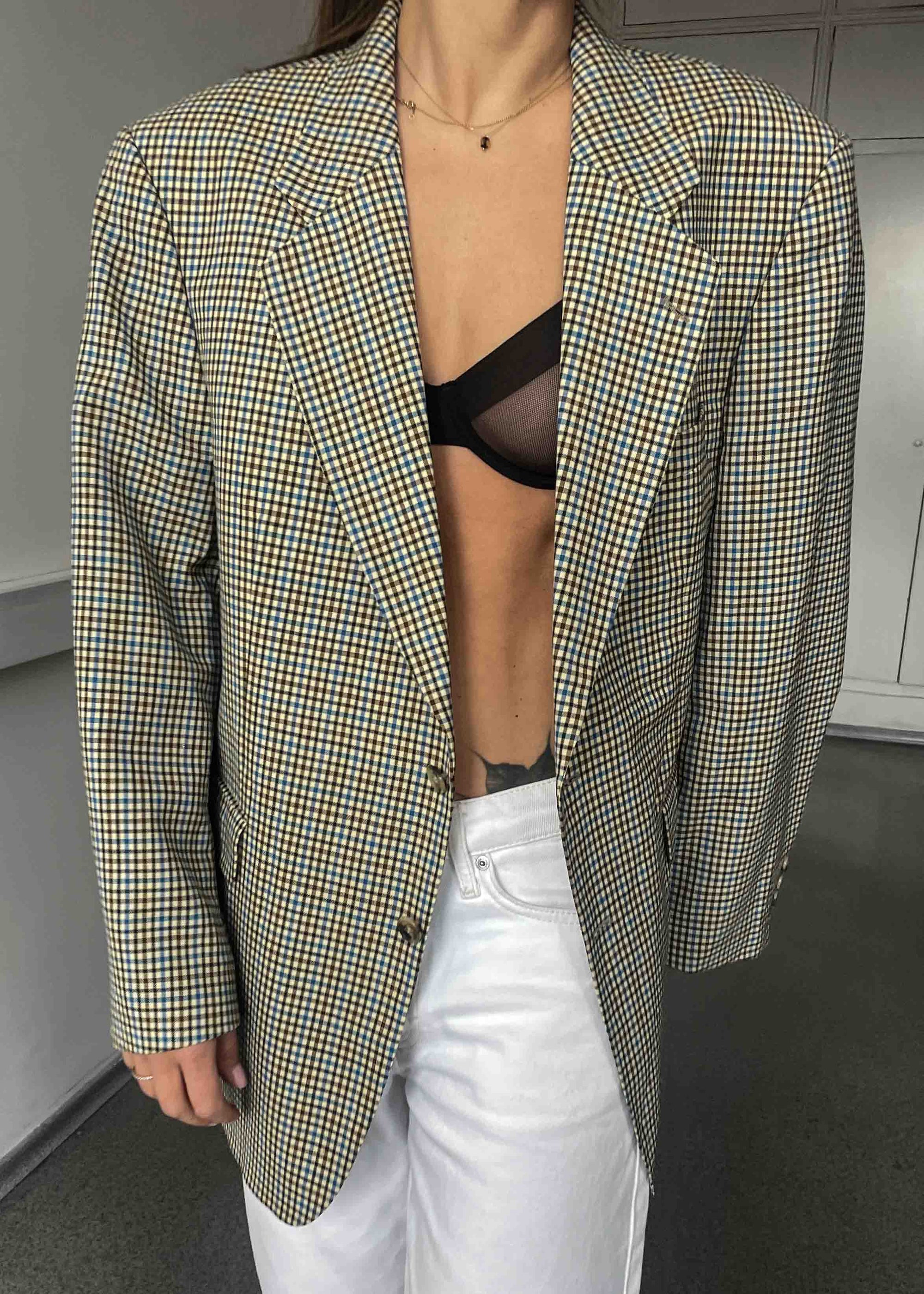 Vintage Multicoloured Checked Oversized 100% Wool Blazer