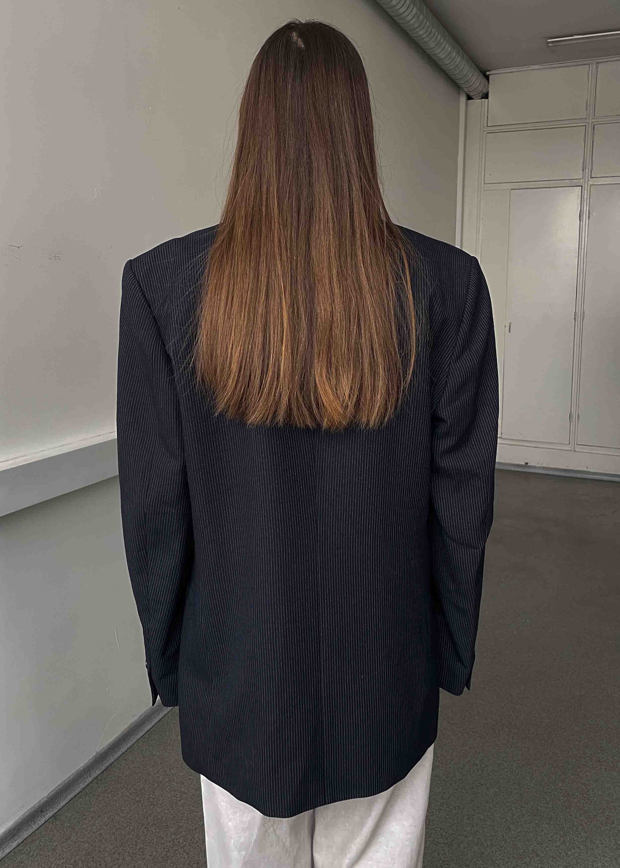 Vintage Navy Blue Striped Oversized 100% WOOL Blazer