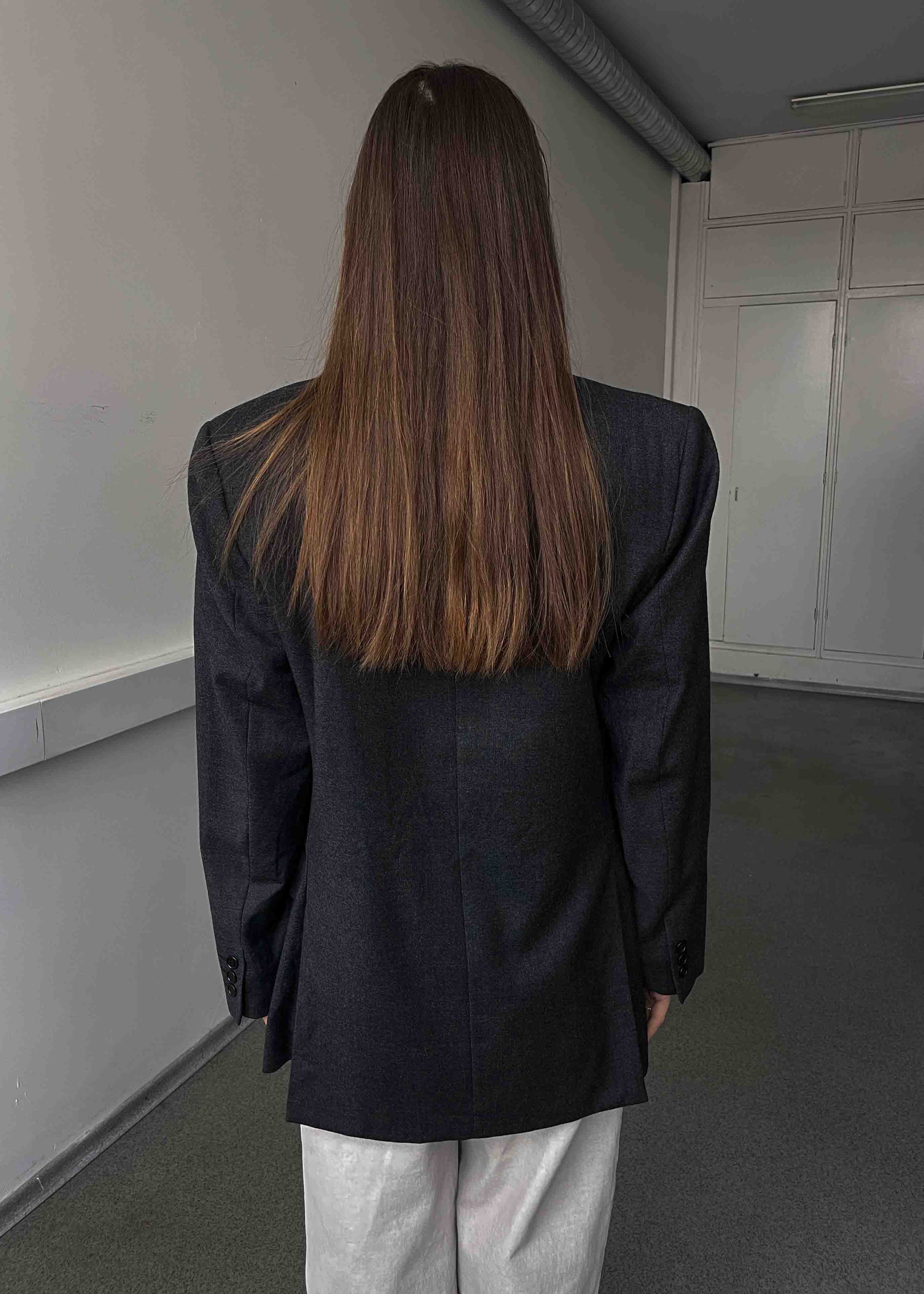 Vintage Dark Grey Patterned Oversized 100% WOOL Blazer